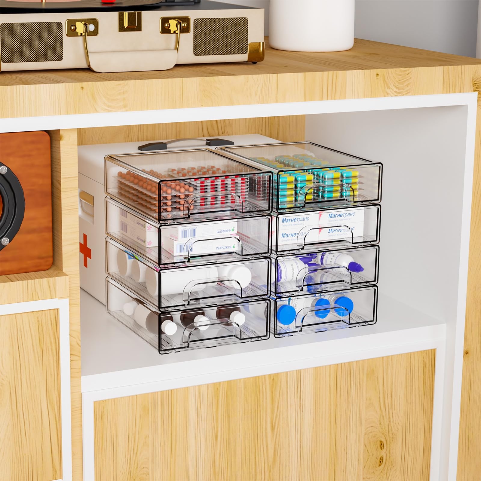 2.2” Tall Acrylic Clear Stackable Storage Drawer Organizer,8 Pack Desk Organ…