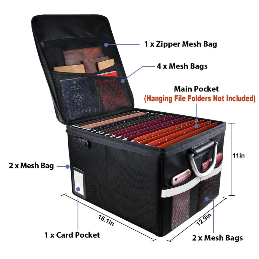 Fireproof Document File Organizer Box, 16.1 x 12.9 x 11 inches, Black-Box