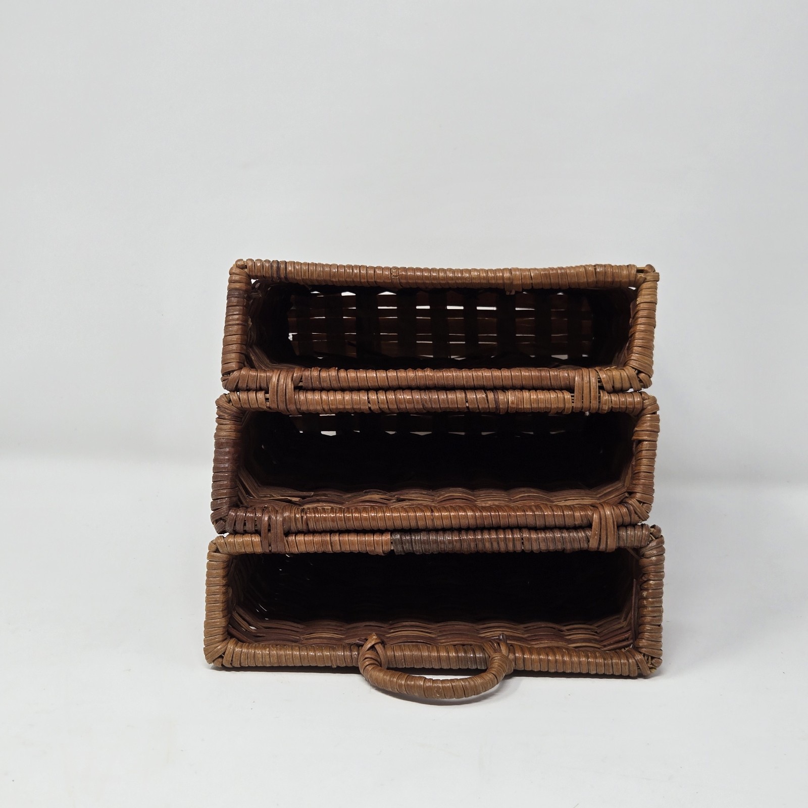 VTG Bamboo Wicker Rattan Desk Accessory Square Letter Holder 3 Compartment Hang