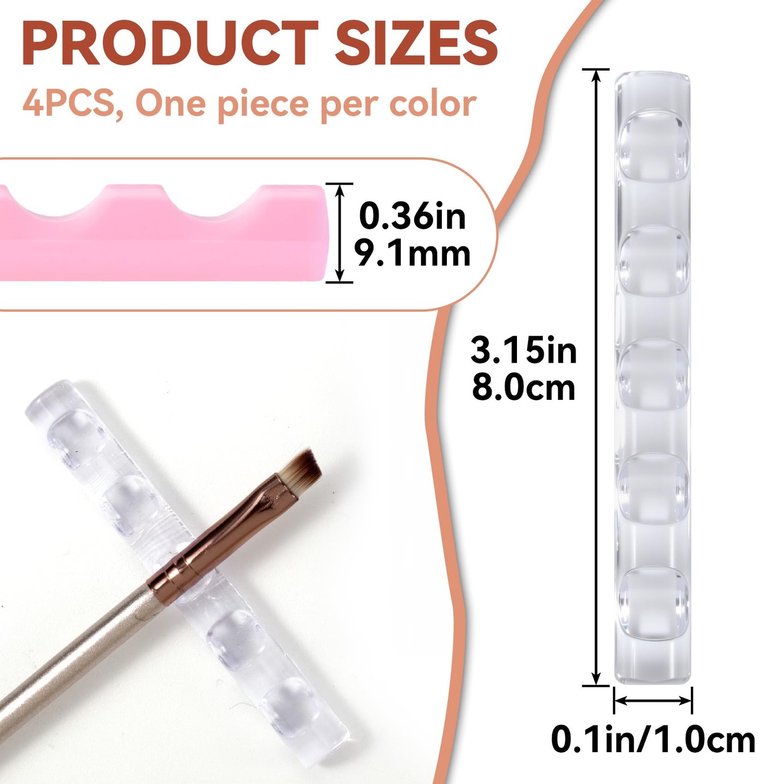 SmallCat 4 Pcs Nail Art Brush Holder, Transparent, White, Black, Pink
