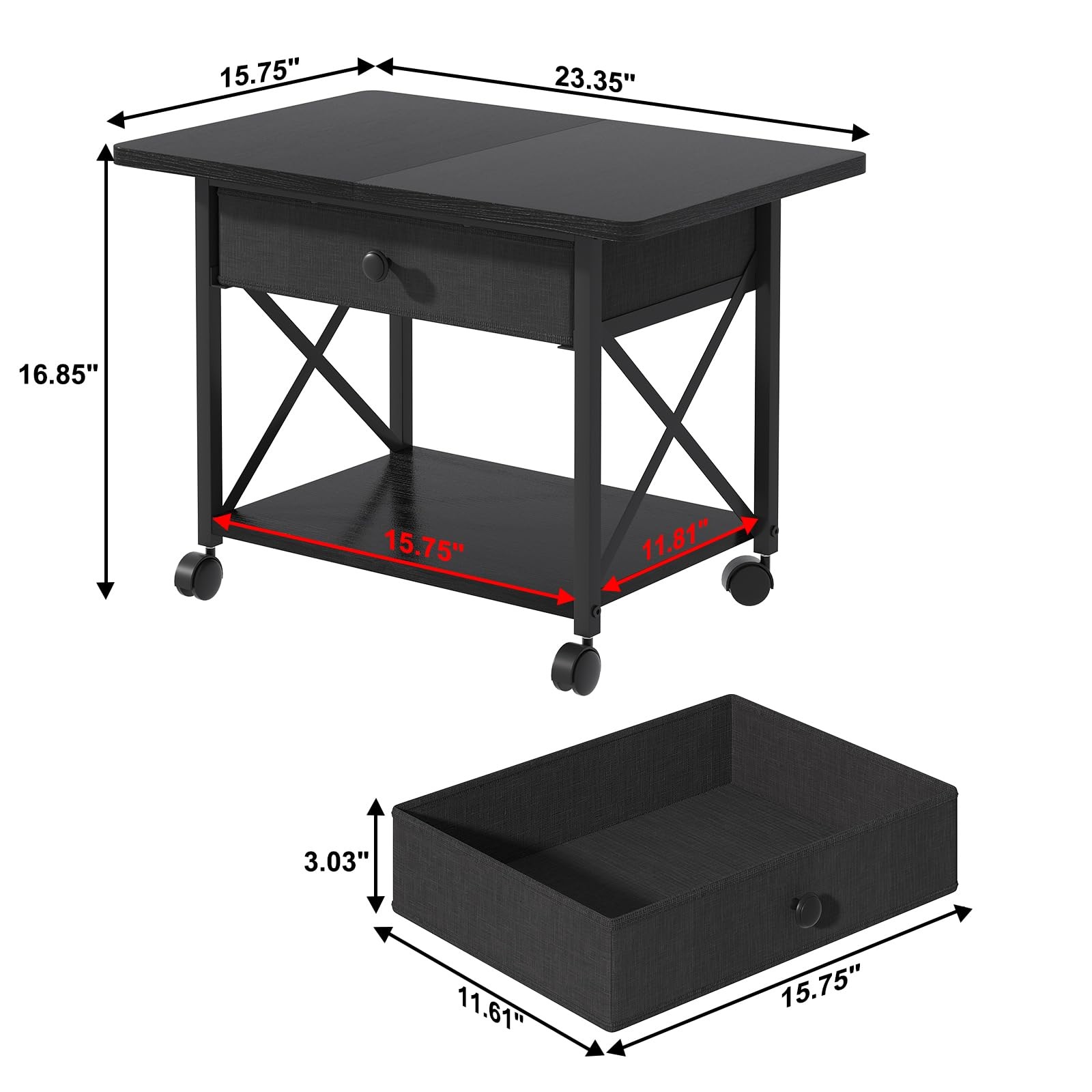 EasyCom 23.6″ x 15.7″ Under Desk Printer Stand with Storage Large, Black