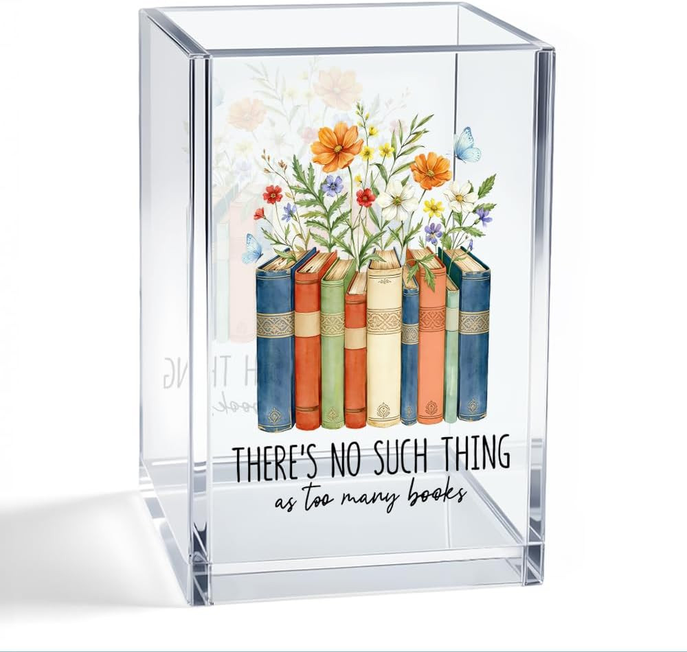 There’s No Such Thing As Too Many Books Acrylic Organizer Pencil Pen Holder, Boo