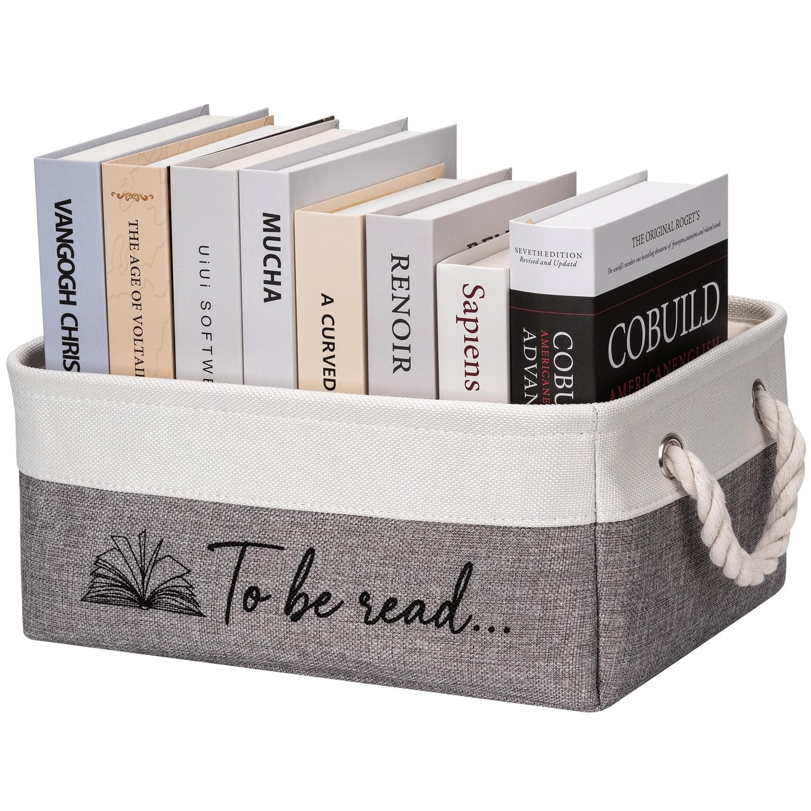 Book Storage Basket TBR Lover Gifts To Be Read Organizer Bin Handles Grey