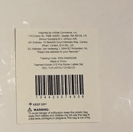 Craft & Office Labels, Script Set, 212 Black Labels on Clear by Talented Kitchen