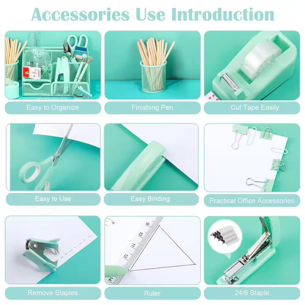 1 Set Green Mesh Desk Organizer with Drawer Teal Office Supply Kit Pen Holder St