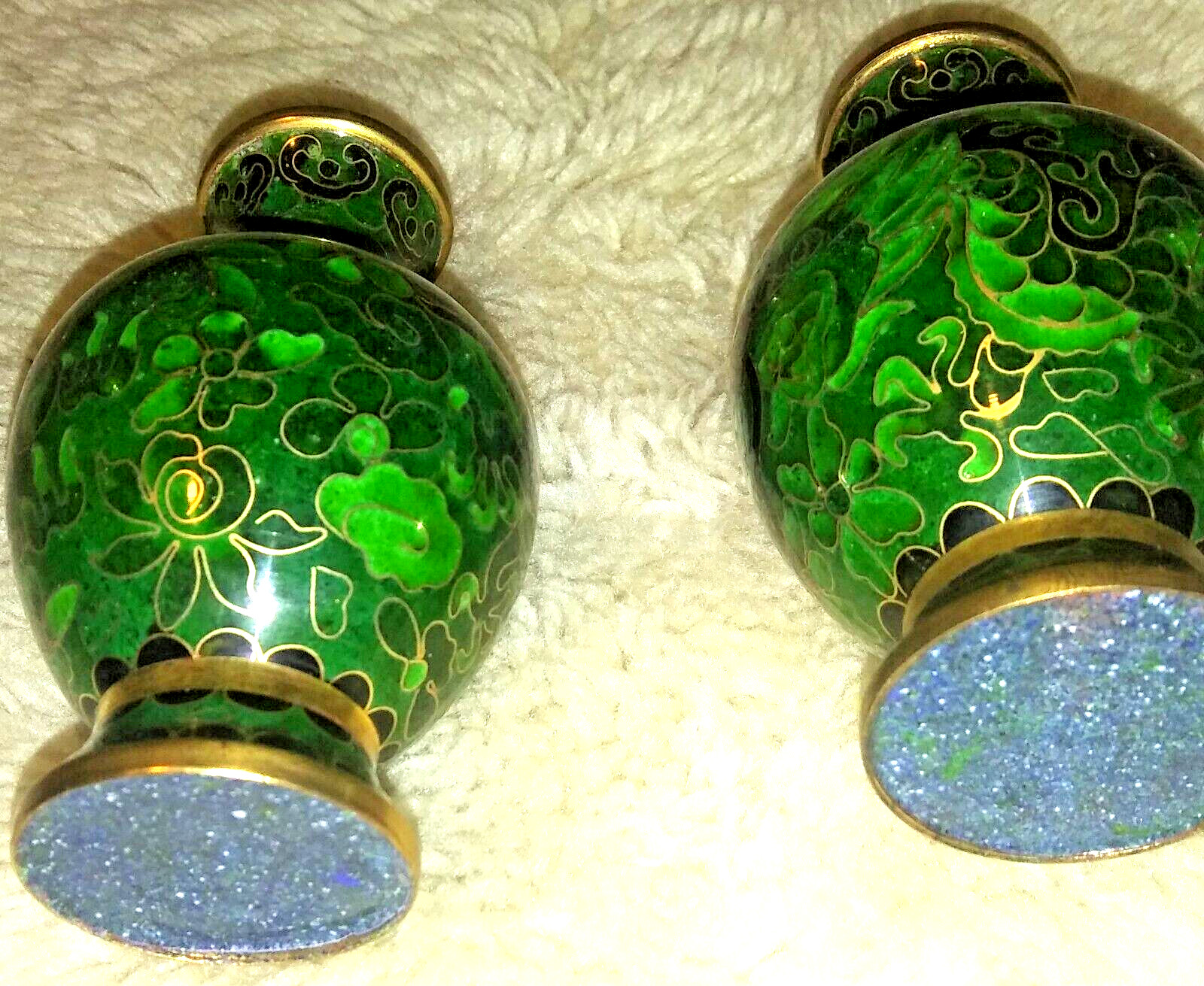 two Emerald Green Chinese Cloisonne Vase With A Imperial Dragon