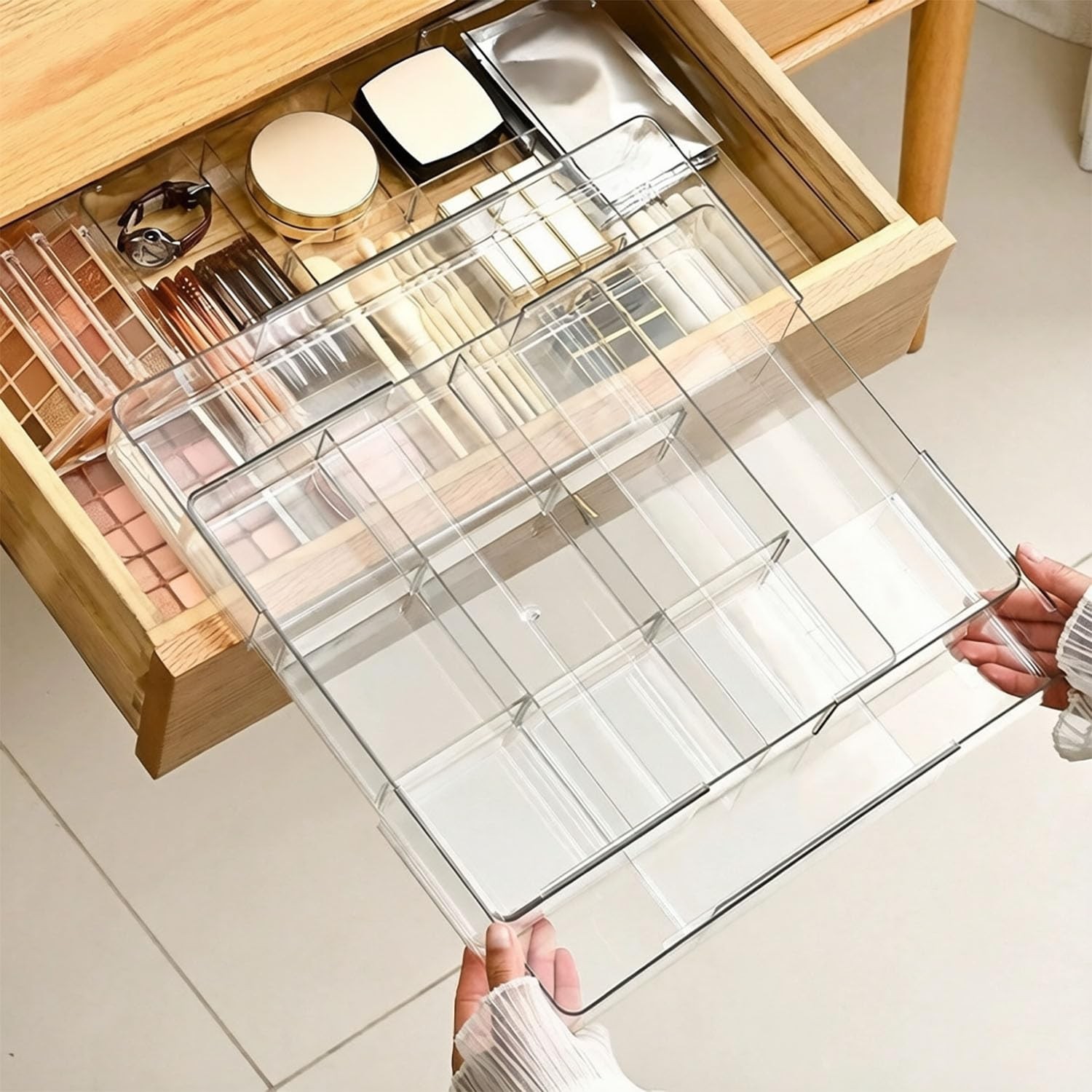 Expandable Drawer Organizers, Acrylic Desk Drawer Organizer with Adjustable D…