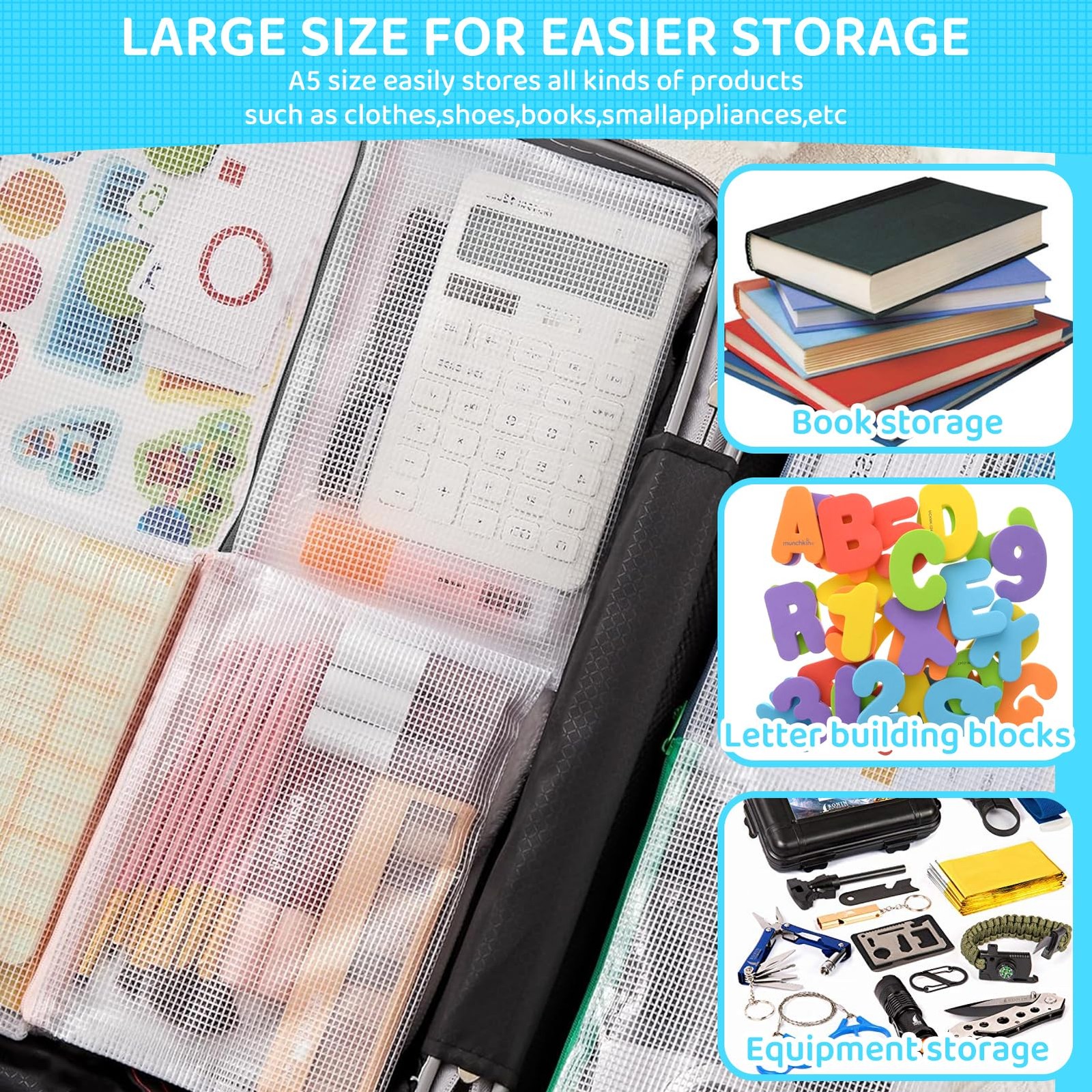 24pcs Mesh Zipper Pouch Bags, A5 9.4 x 6.9 Inches Reusable Zipper Bags Puzzle…