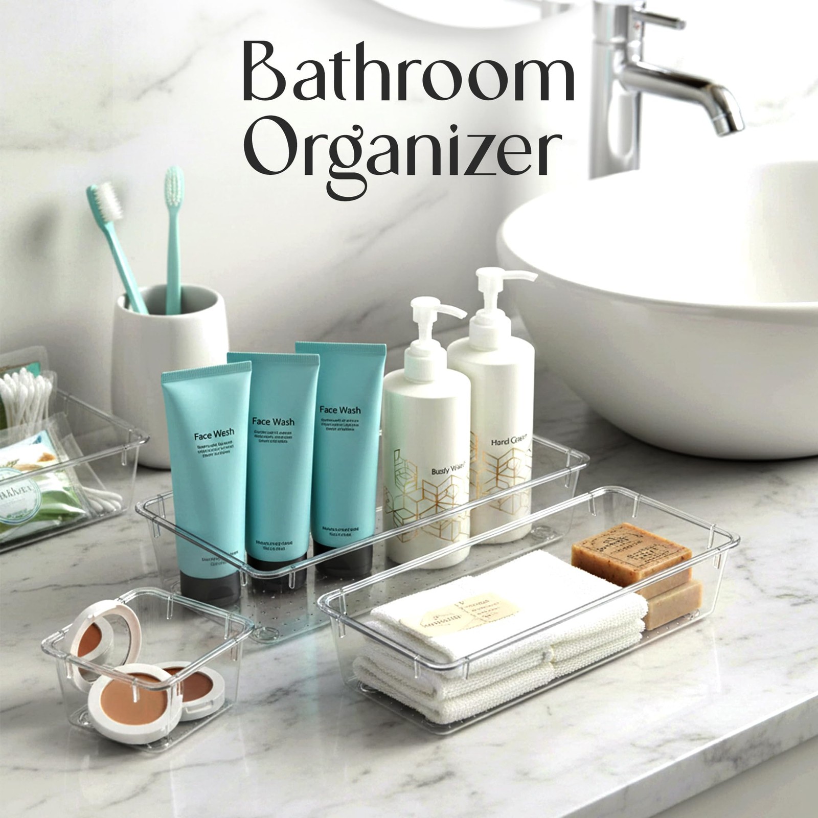 25 Piece Clear Drawer Organizer Set – Multi Size Storage Trays for Bathroom, …