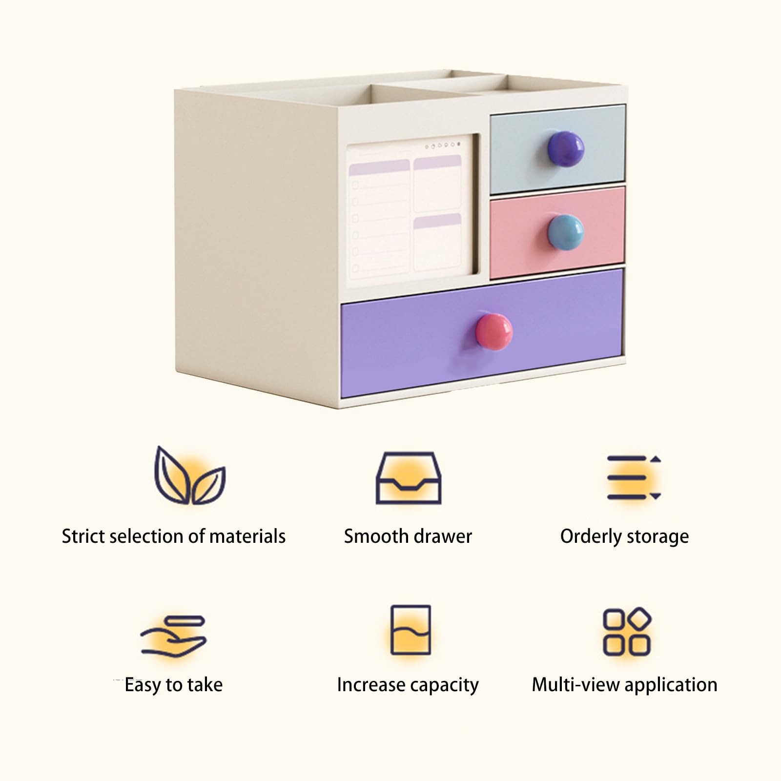 Toguma Small Multifunction Desk Organzier with 4 Drawer, Pencil Pen White