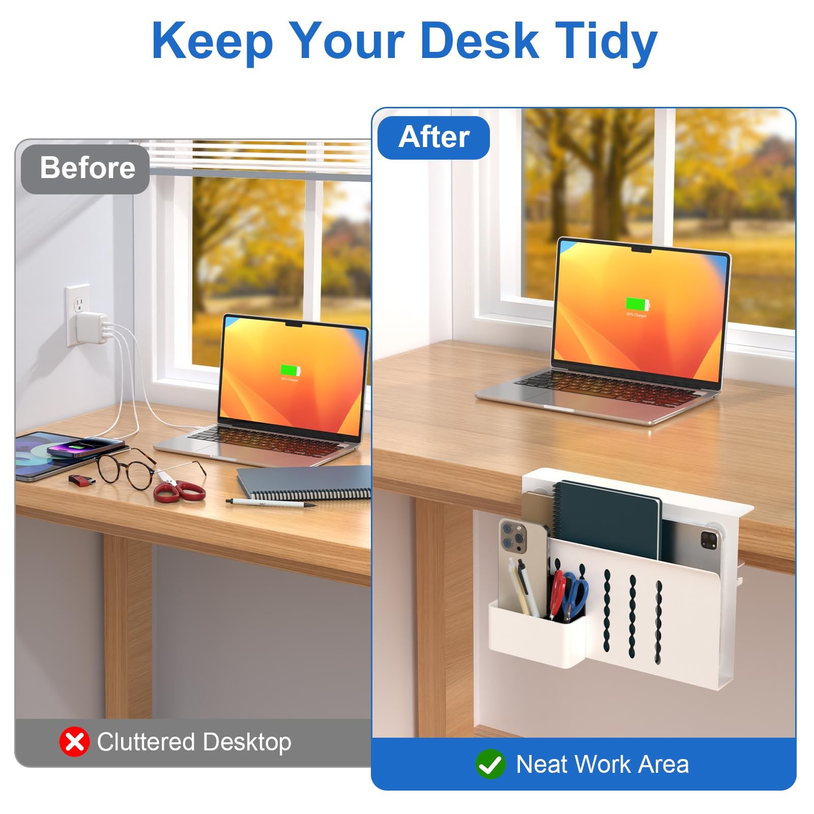 HAMOPY Desk Side Storage, Single-Layer Steel Hanging Single(1 Tier), White