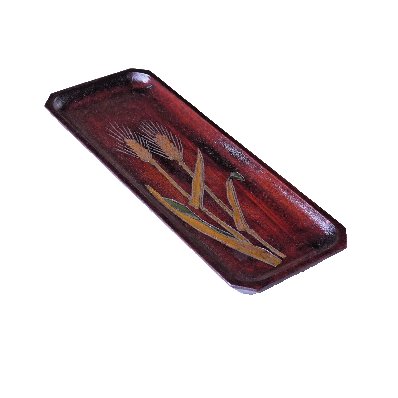 Vintage Japanese Lacquerware Pen Tray Wheat Design Sanuki Carving 24.5cm