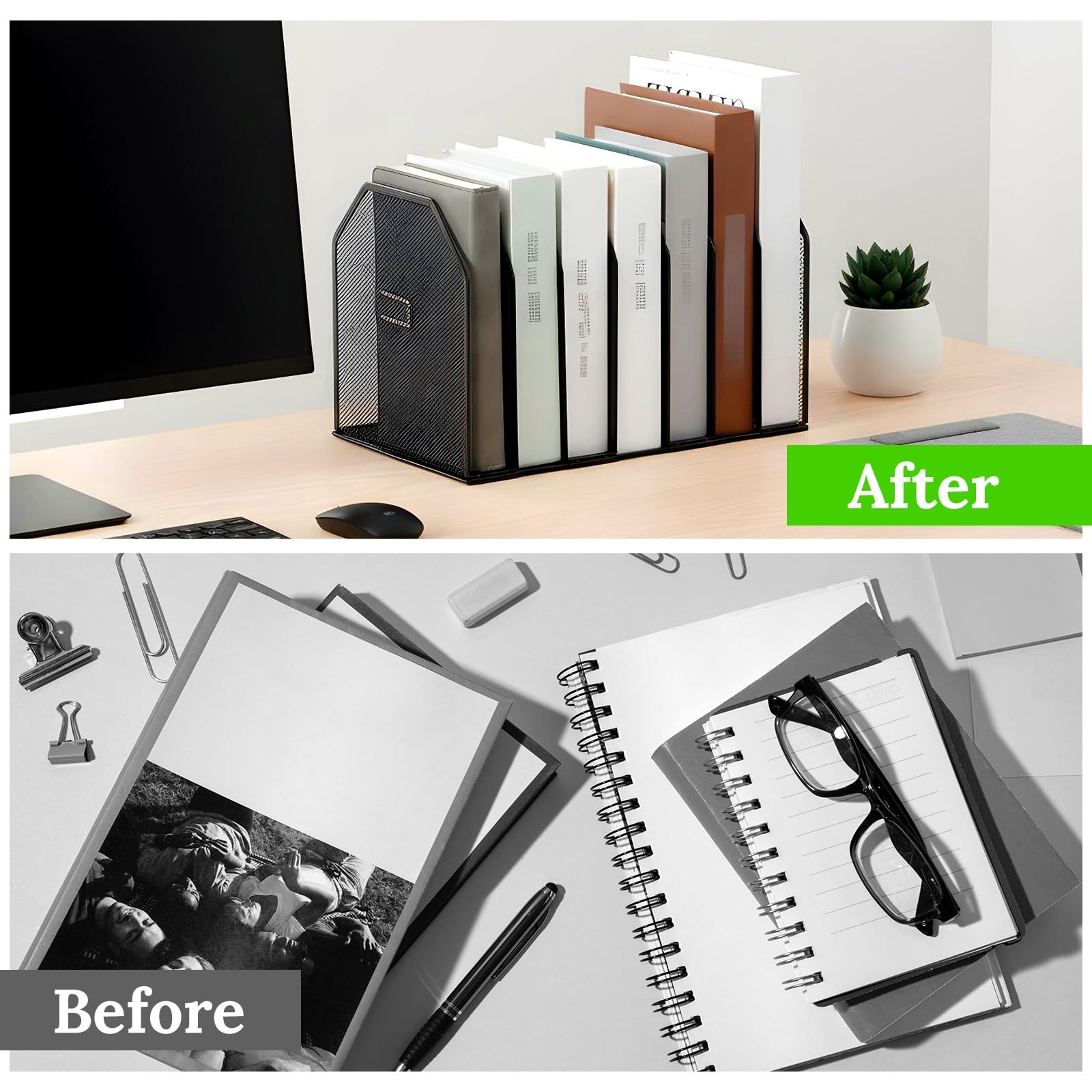 Metal Mesh File Organizer Adjustable 7 Section Vertical Desk Holder Black