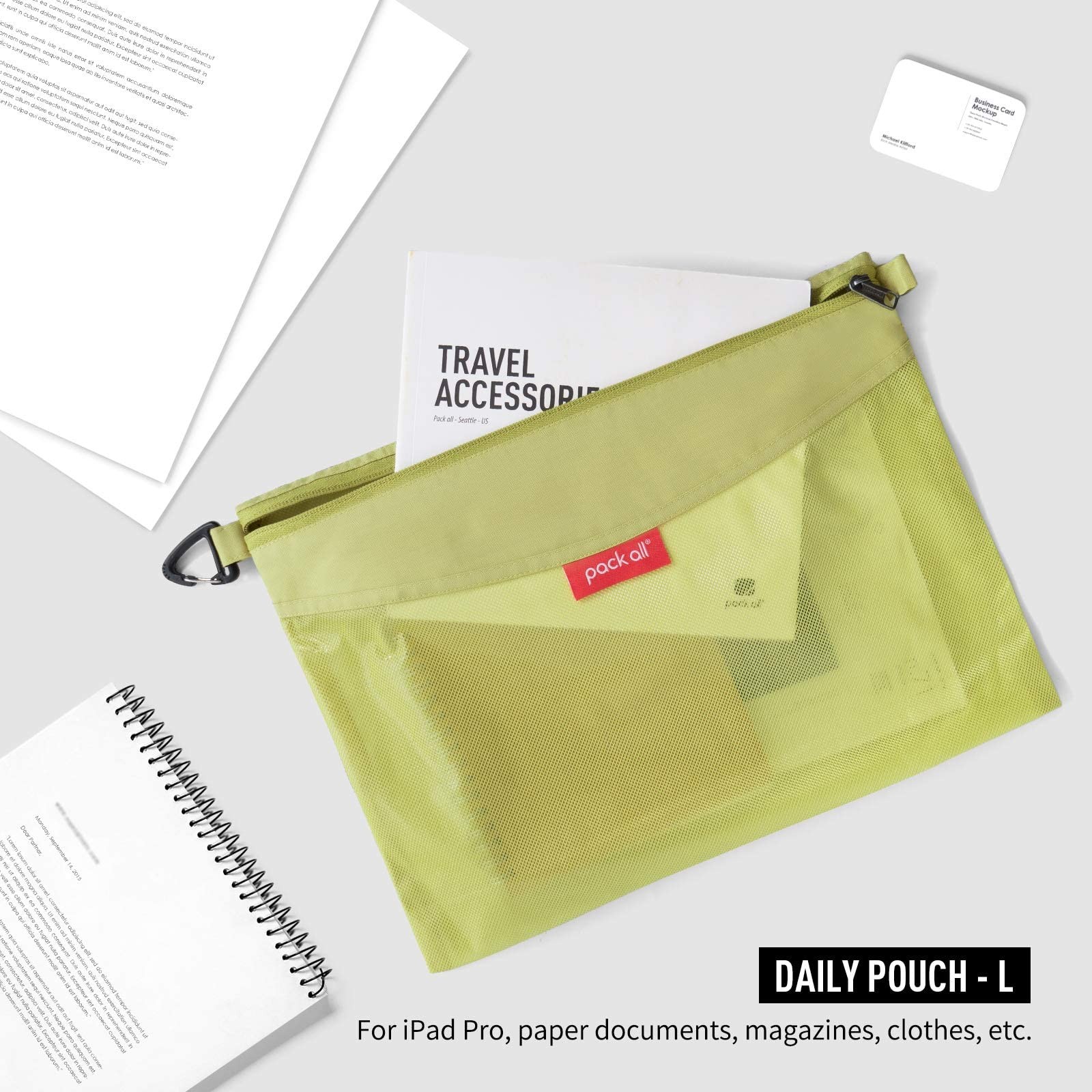 Water-Resistant Mesh Zipper Pouch Large Storage Bag for Travel Office Green