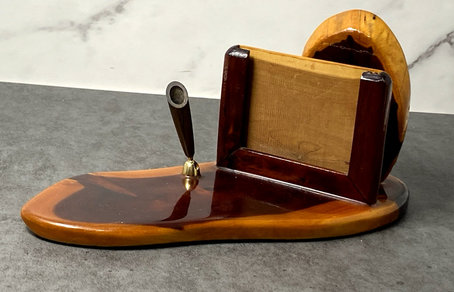 Vintage Wooden Desk Organizer Letter Holder Photo Frame Pen Holder Handmade MCM