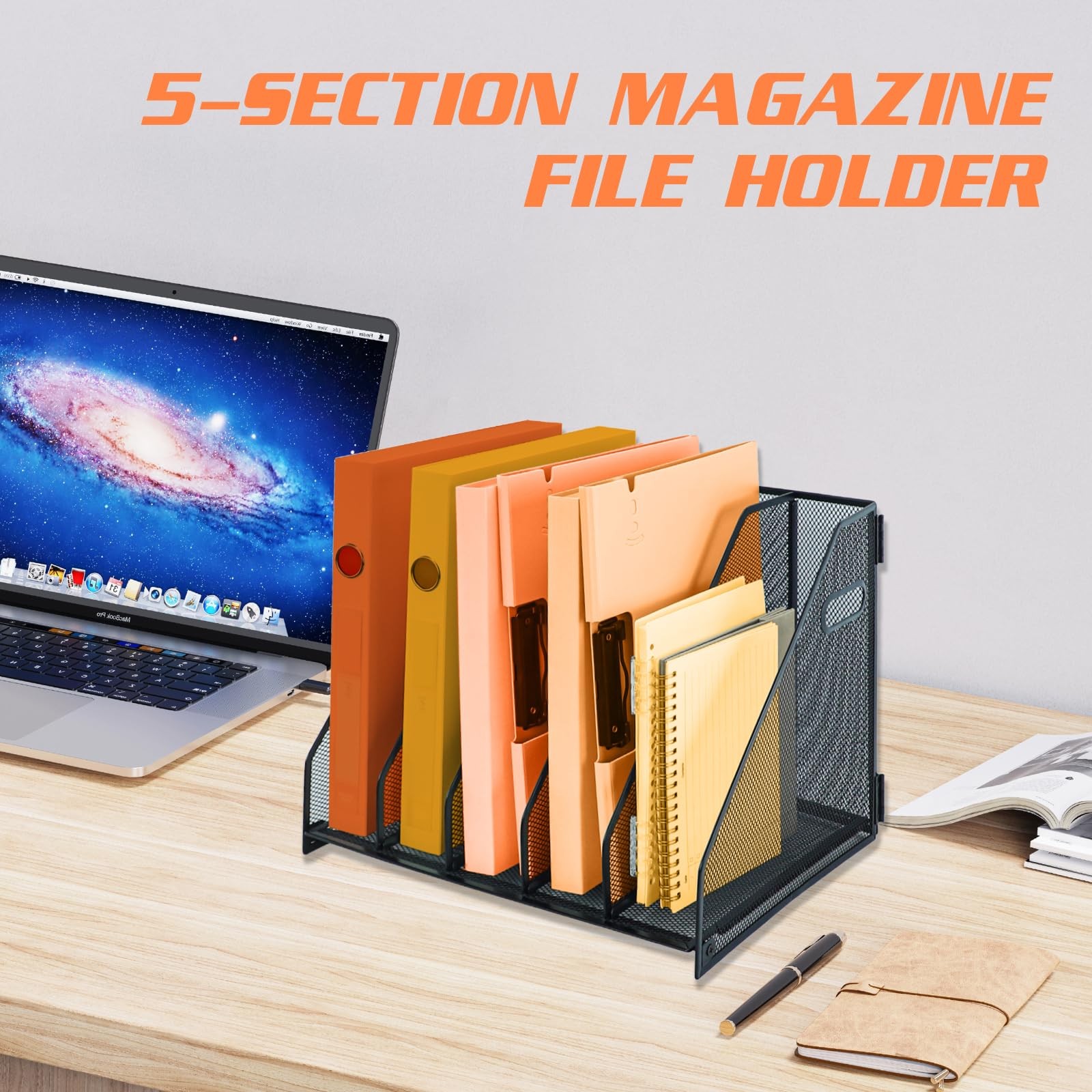 Black Desk Magazine File Holder 5 Vertical Compartment Folder Storage Binder