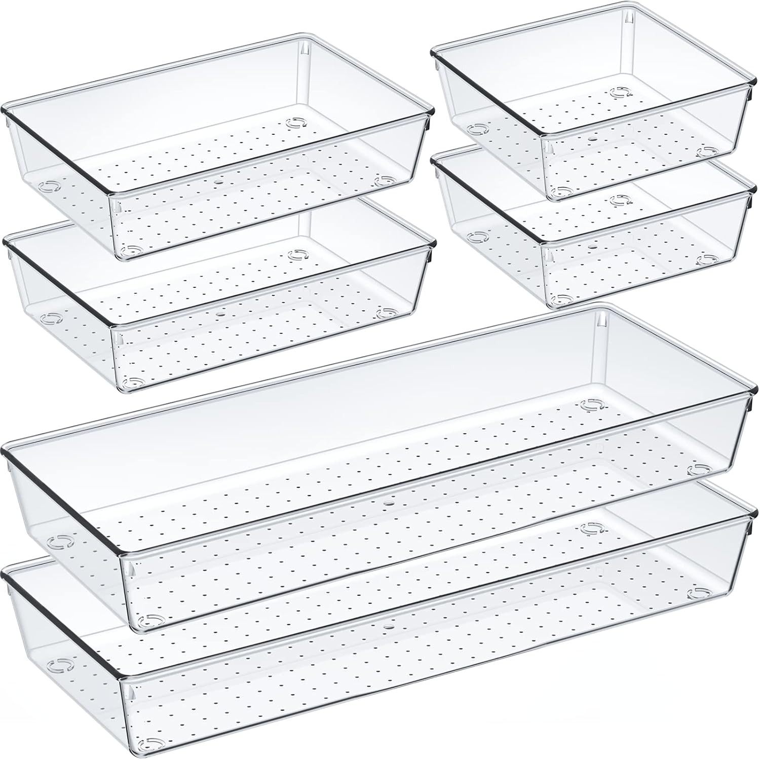 Criusia 6 Pcs Large Size Clear Drawer Organizer Set, Acrylic Non Slip Non Cracki