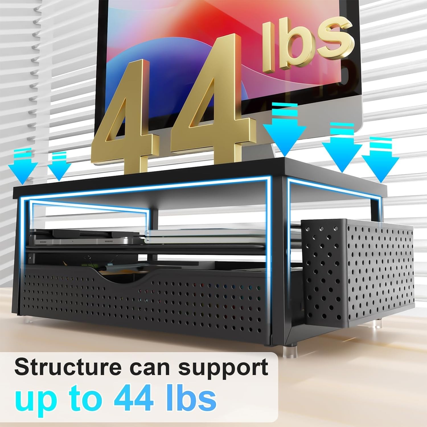 Industrial Style Monitor Stand Riser with Drawer – Ergonomic Design for Comfort