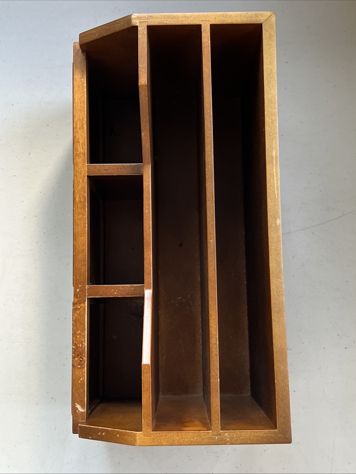 Vtg Bedford Pottery Barn Wood Desktop Organizer Mail File w/ 3 Floral Art – 13″