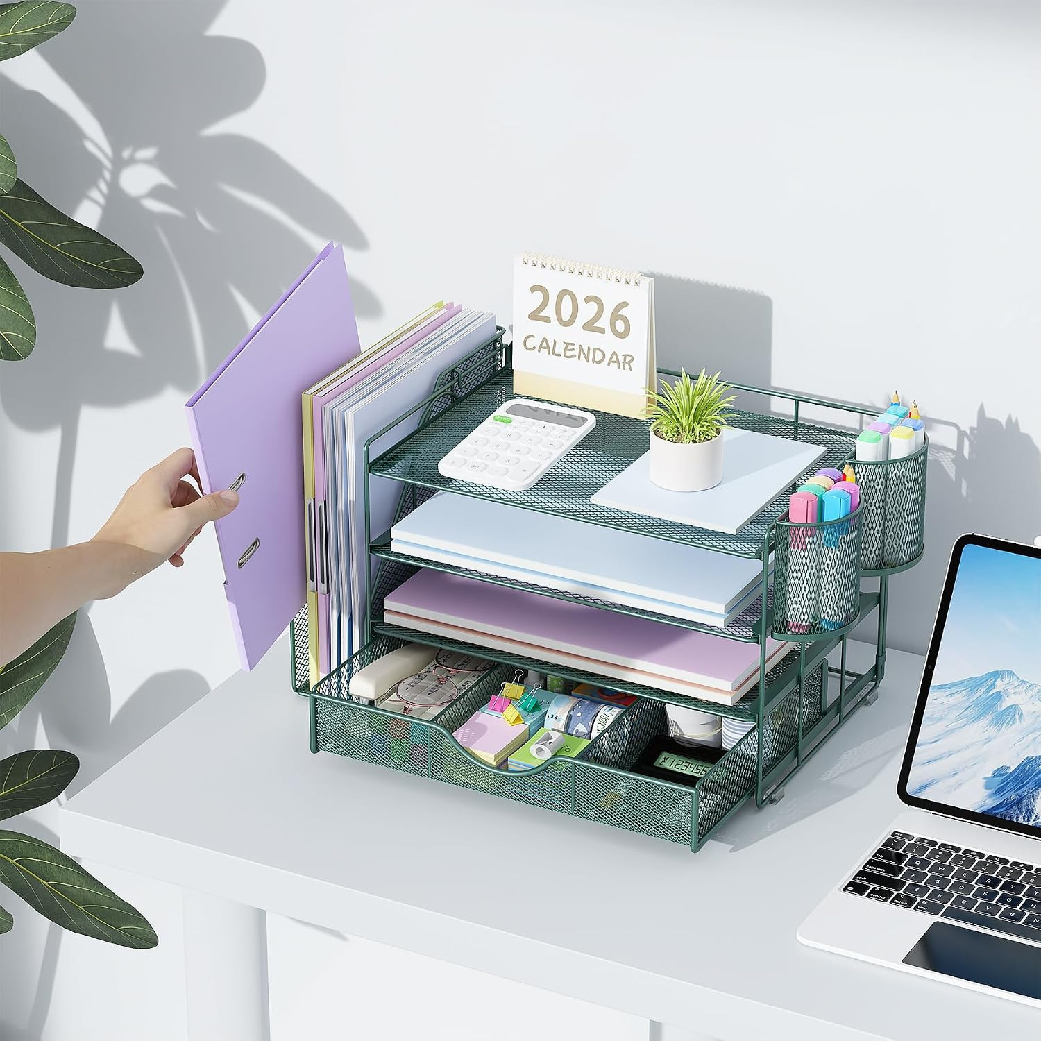 Gianotter 4-Tier Desk Organizer with Drawers, File Holders, Letter Trays and Pen