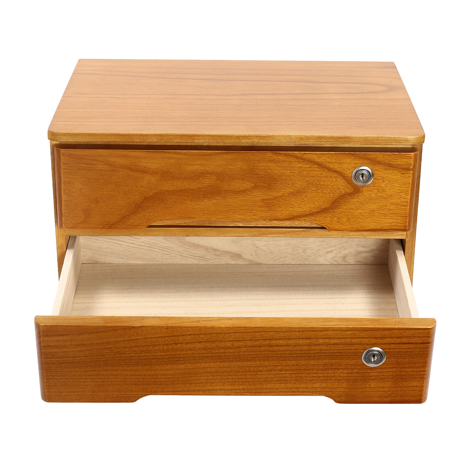 Wooden Desktop Storage Box 2-Tier Desk Organizer w/ Lockable Drawers 30kg