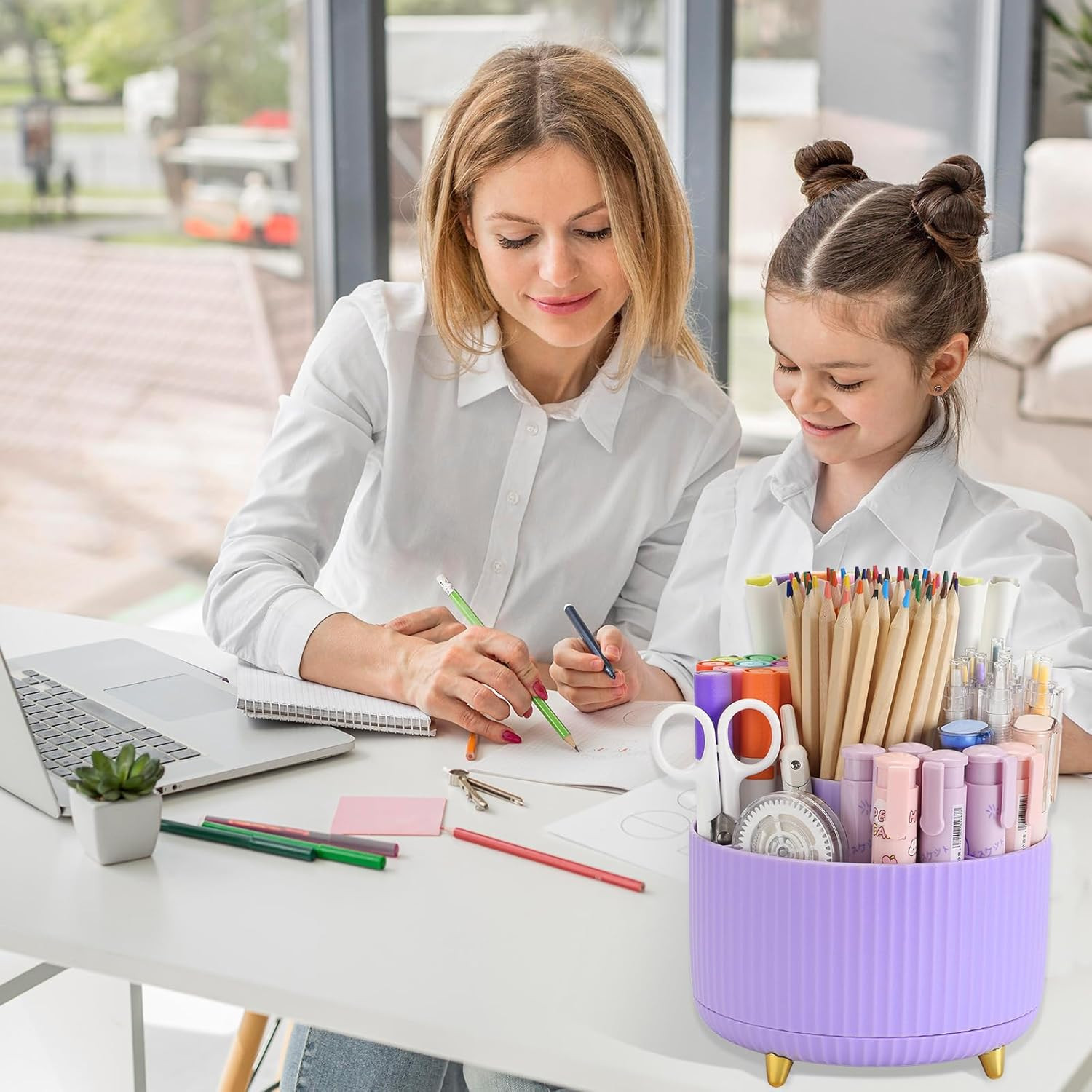 360°Rotating Pen&Pencil Holder for Desk with 5Slots Cute Office | Spacious Beaut