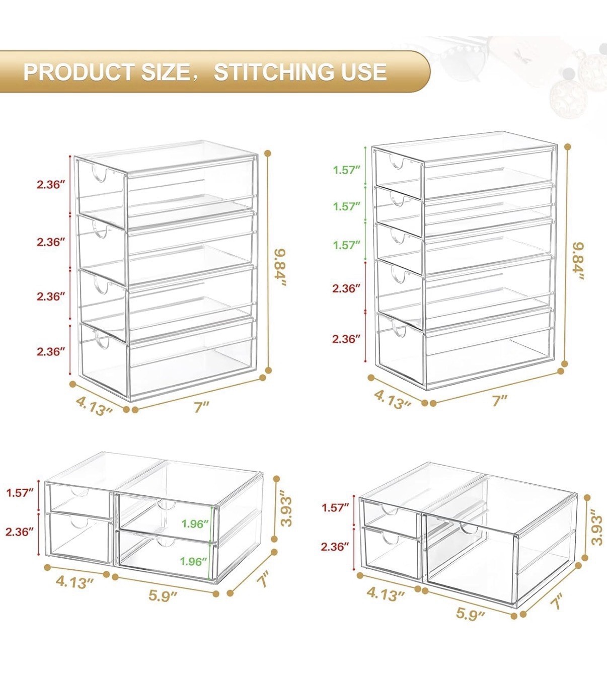 16 Drawer Clear Makeup Organizer Desk Storage for Cosmetics Jewelry Pens New