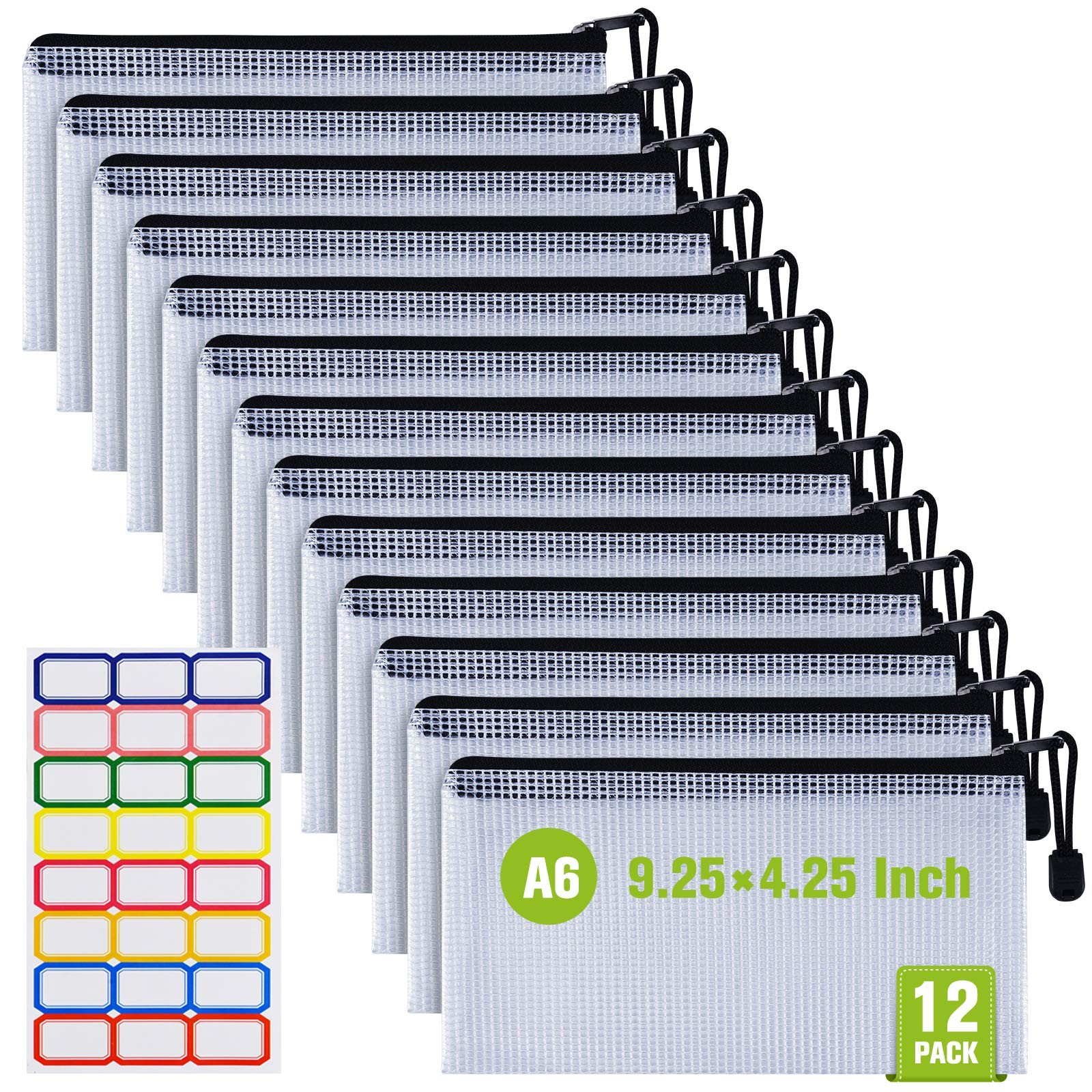 12 Pcs Plastic Mesh Pencil Pouch, Waterproof Tear-Resistant Document File Fol…