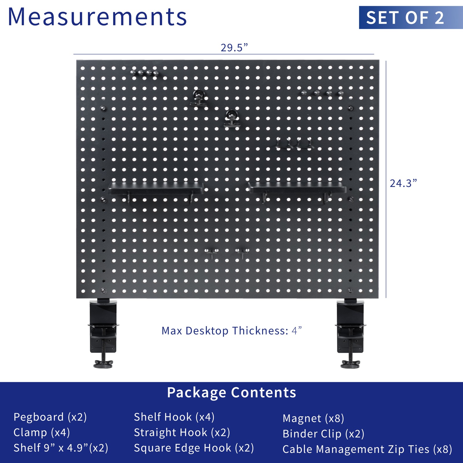 VIVO Dual Steel Clamp-on 60″ x 24″ Desktop Pegboard, Magnetic Privacy Panel