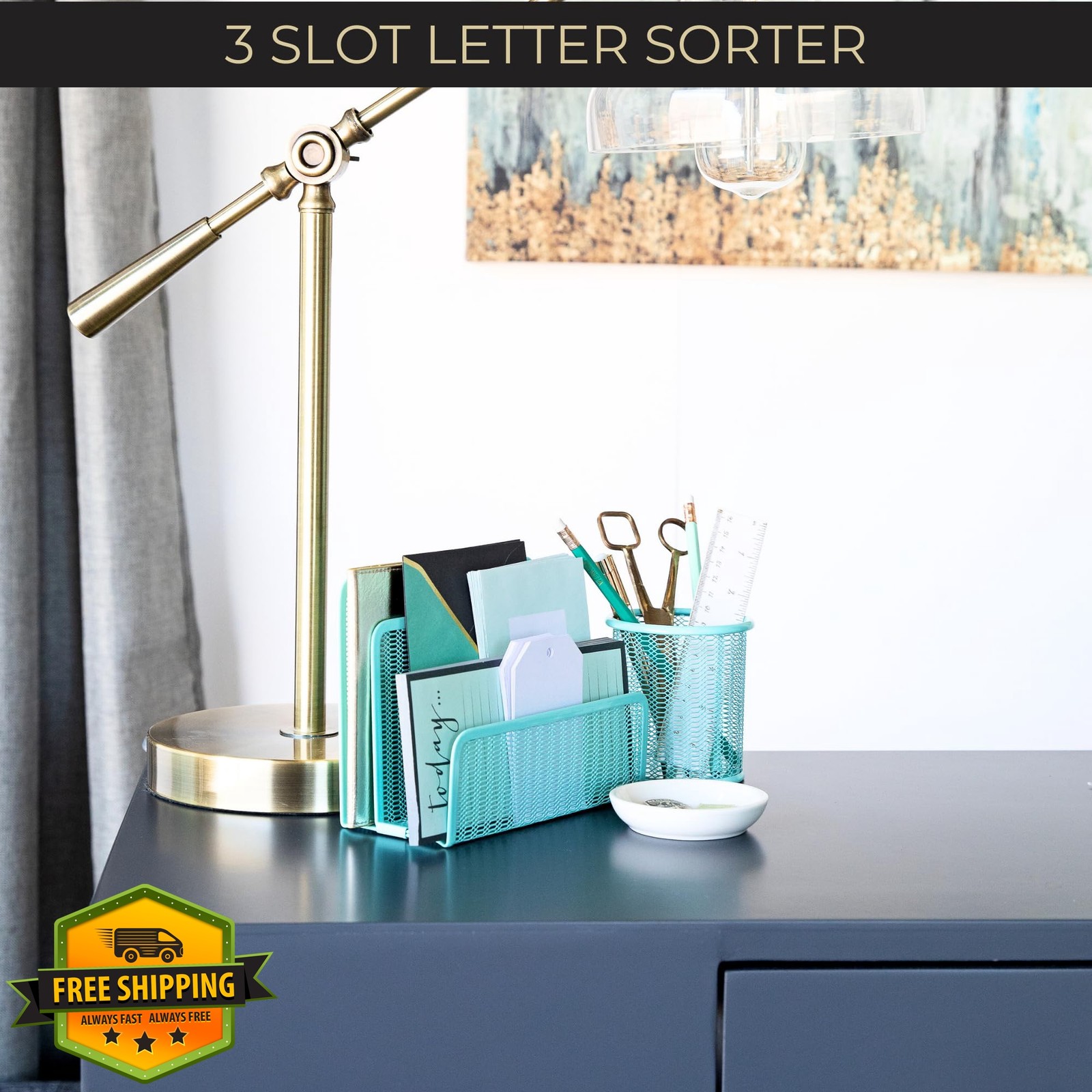 BLU MONACO Aqua Metal Mesh Letter Sorter