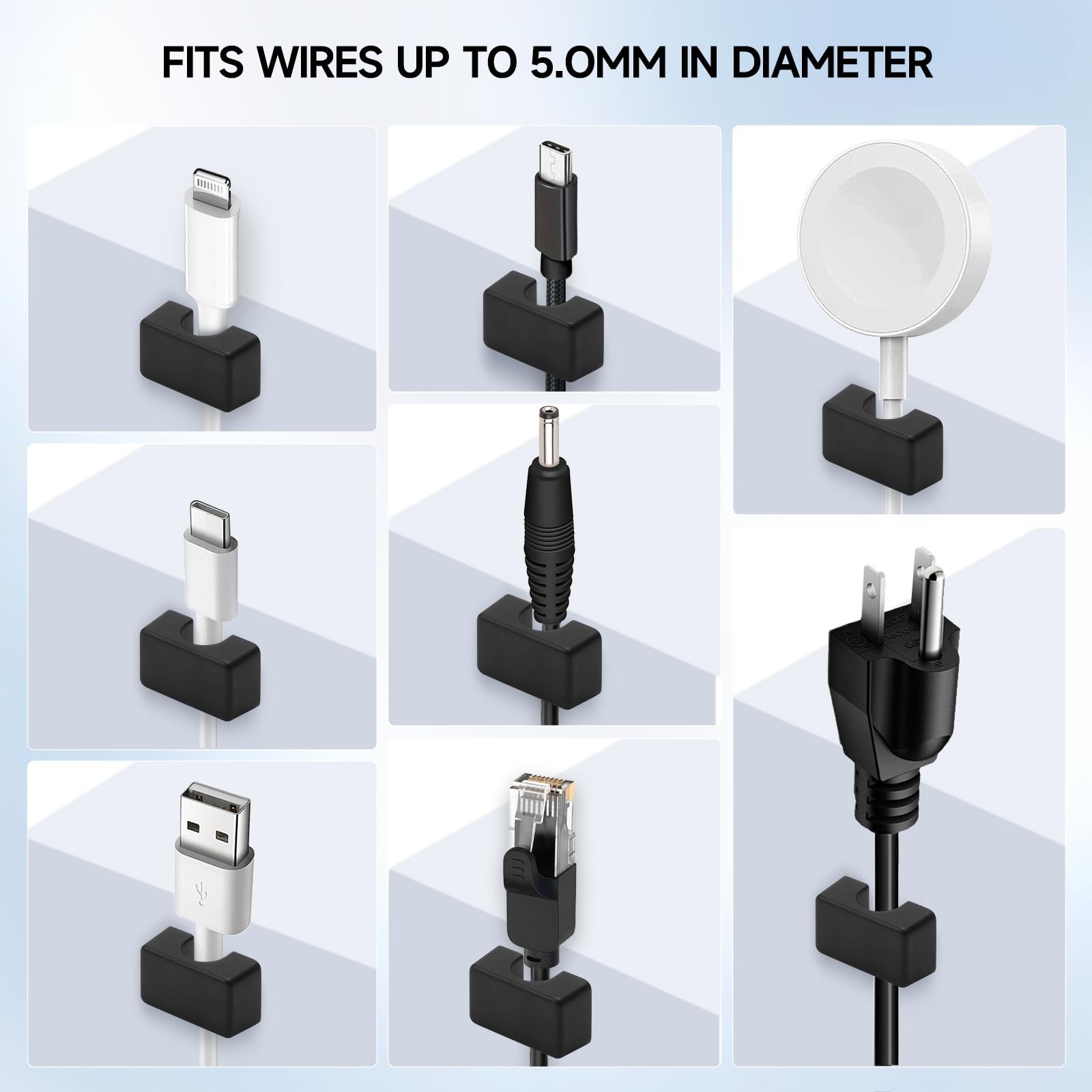 10 Pack Magnetic Cord Holder, Cable Clips – 0.79in×0.41in×0.31in, Black