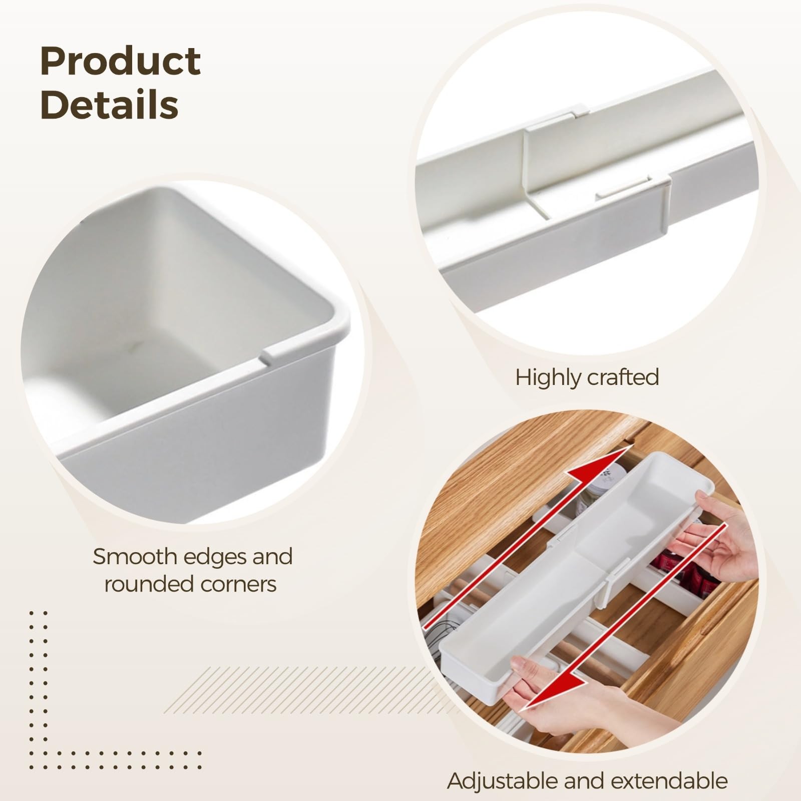 Toyosport 4 Pcs Expandable Drawer Organizers, Adjustable White