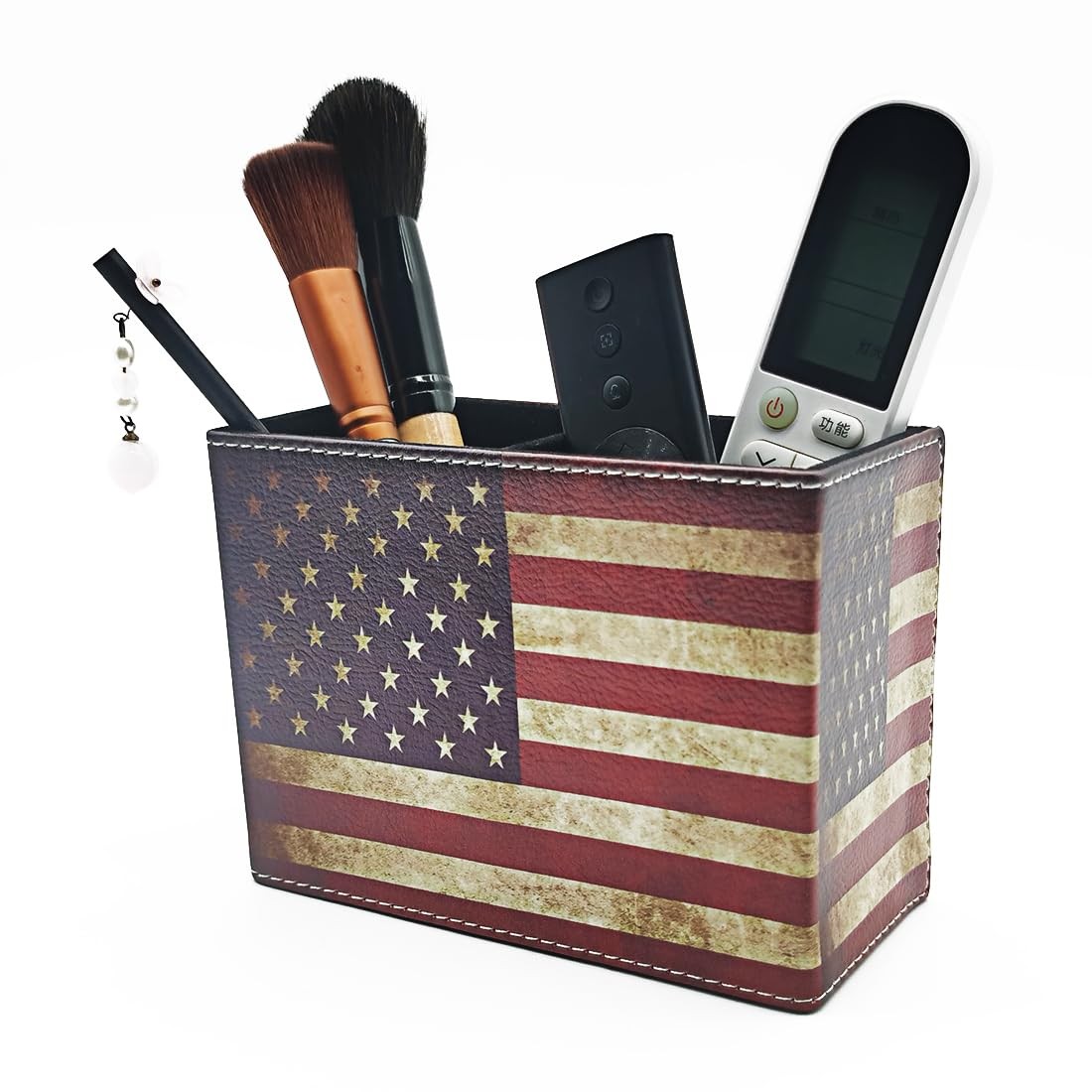 Pen Holder, Rectangle Vintage Pencil Holder with 2 Compartments, PU Leather A…
