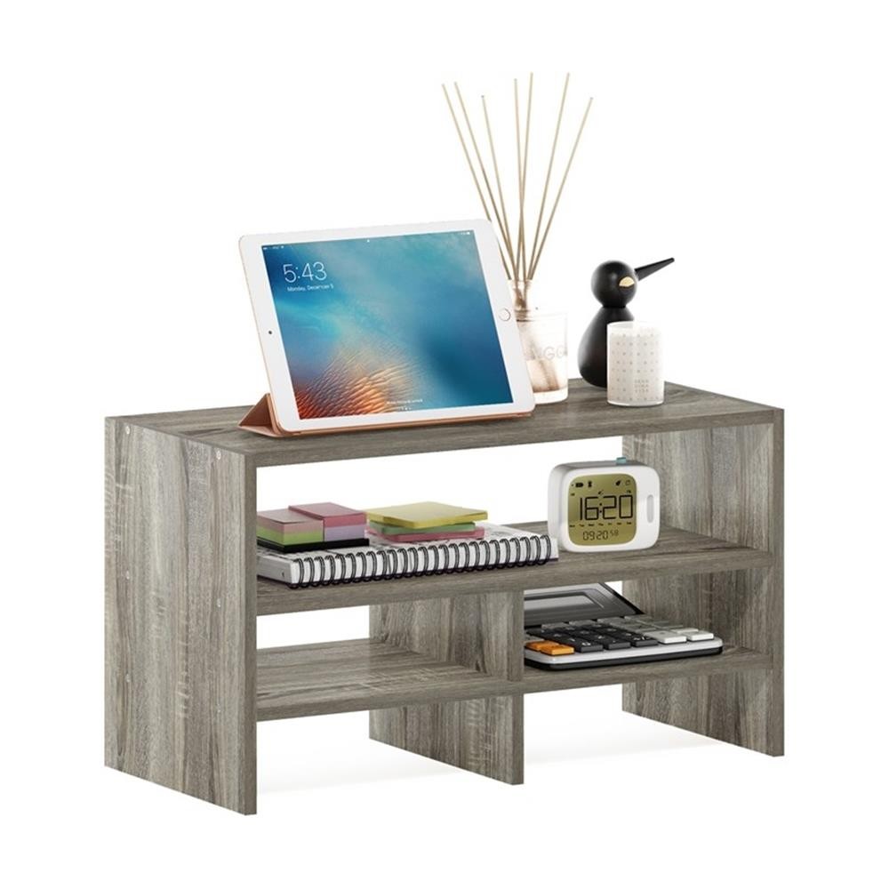 Pemberly Row Desk Top Organizing Shelf Bookcase in French Oak
