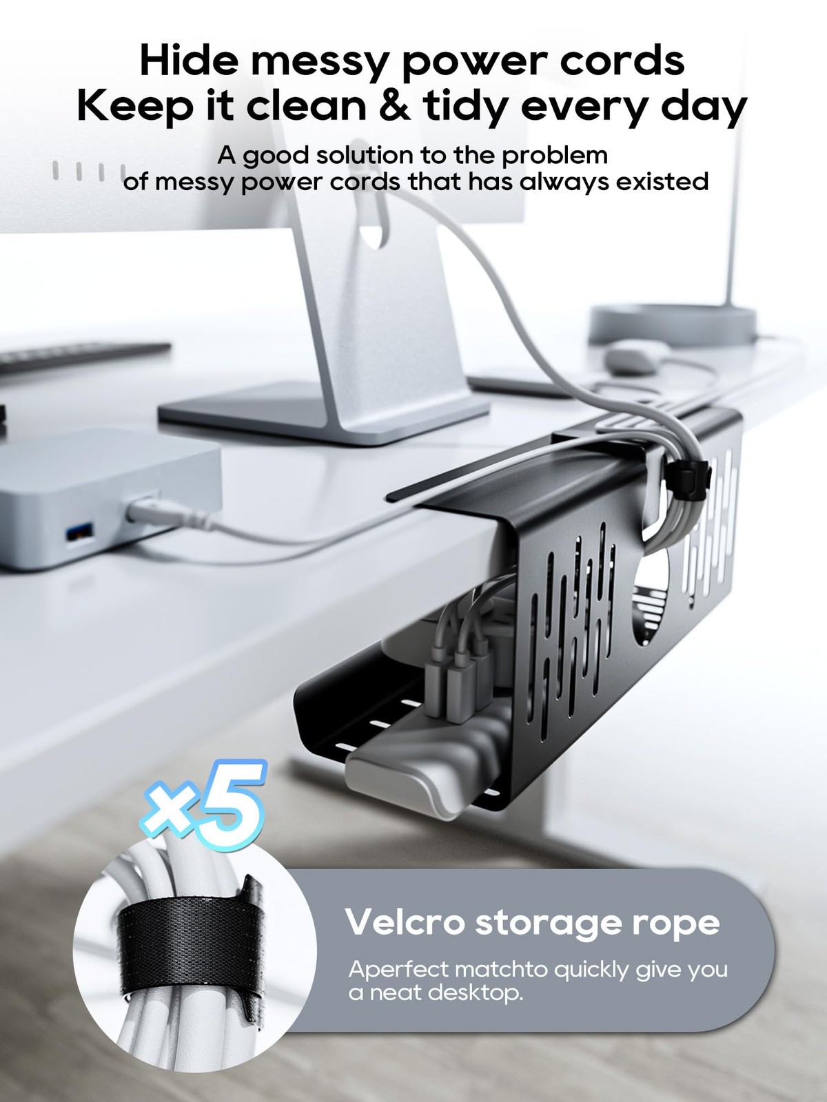 NODOCA No Drill Under Desk Cable Management Tray, 【Clip-on】14”×1pc, Black