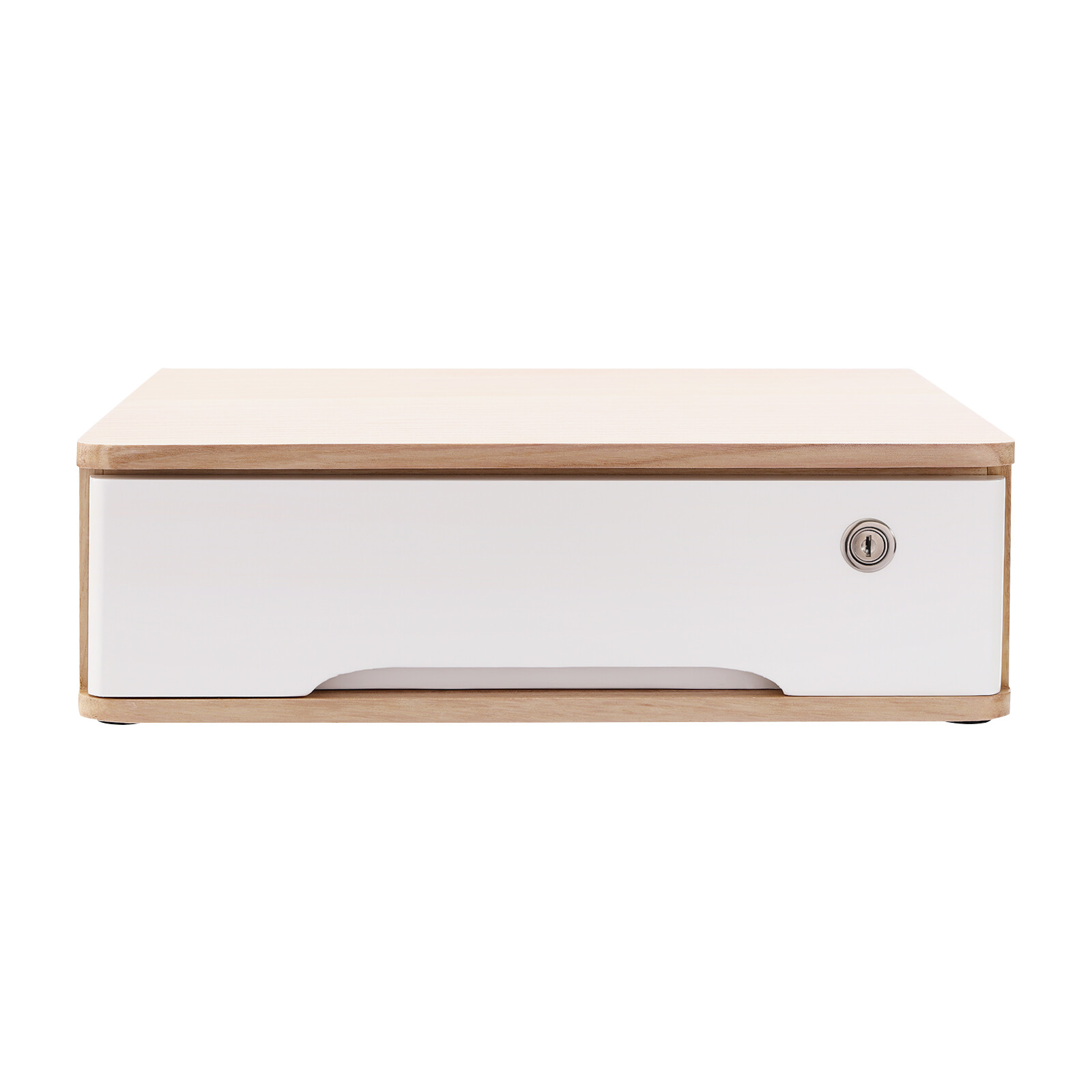Desktop Storage Box w/ Lockable Drawer Wooden Office Supplies Drawer Organizer