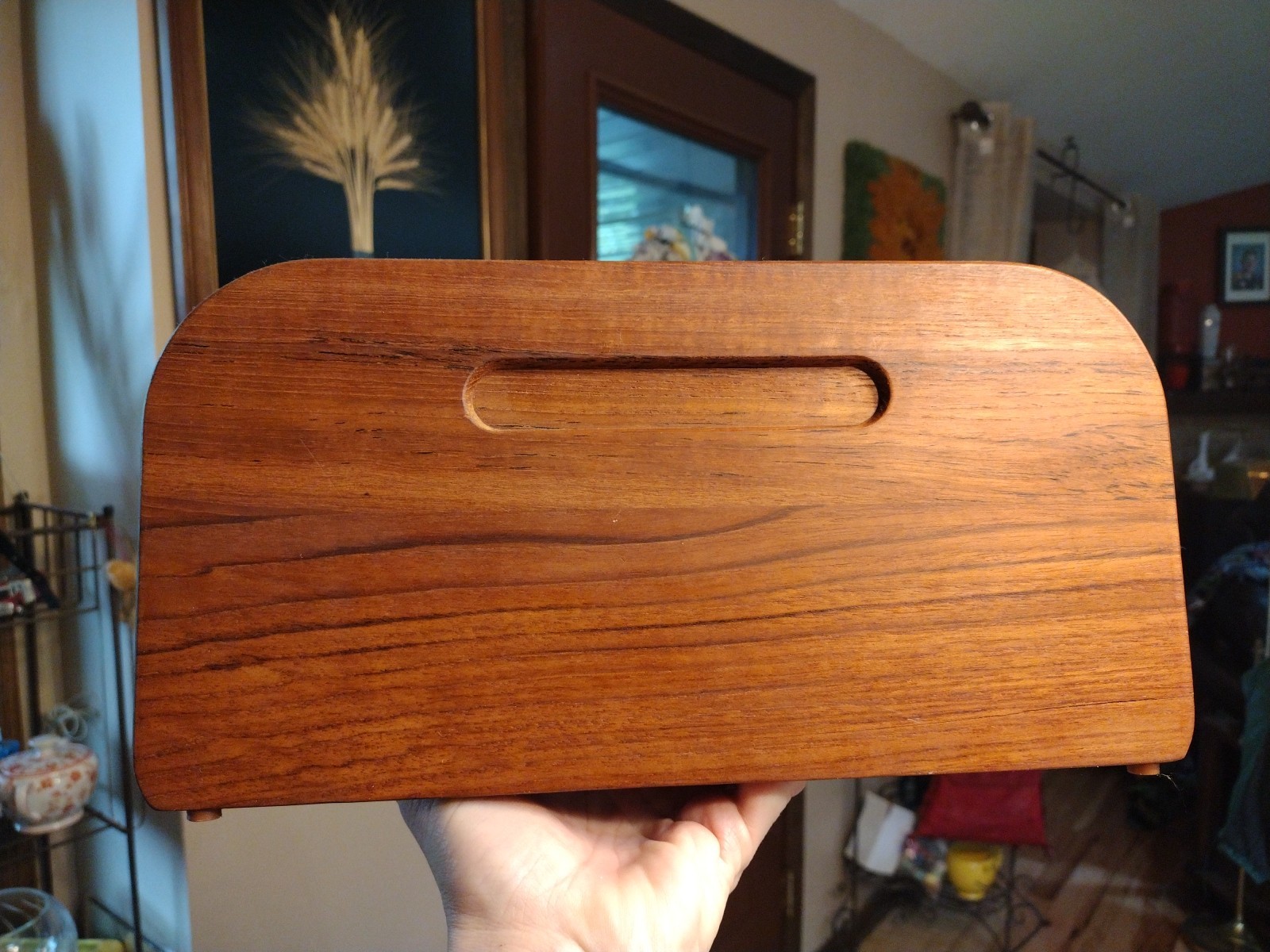 EIN Teak Wood Roll Desk Top Organizer Storage Box MCM Plus Note Card Holder 2 Pc