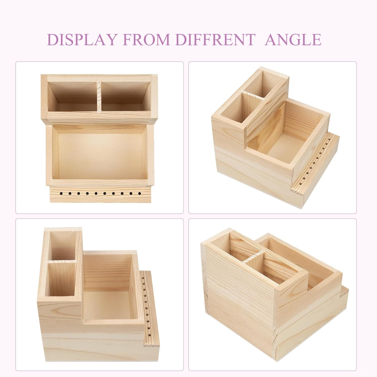Nail Drill Bits Holder Wooden 10 Holes Manicure Bit 12.3×11.5cm, Light Yellow