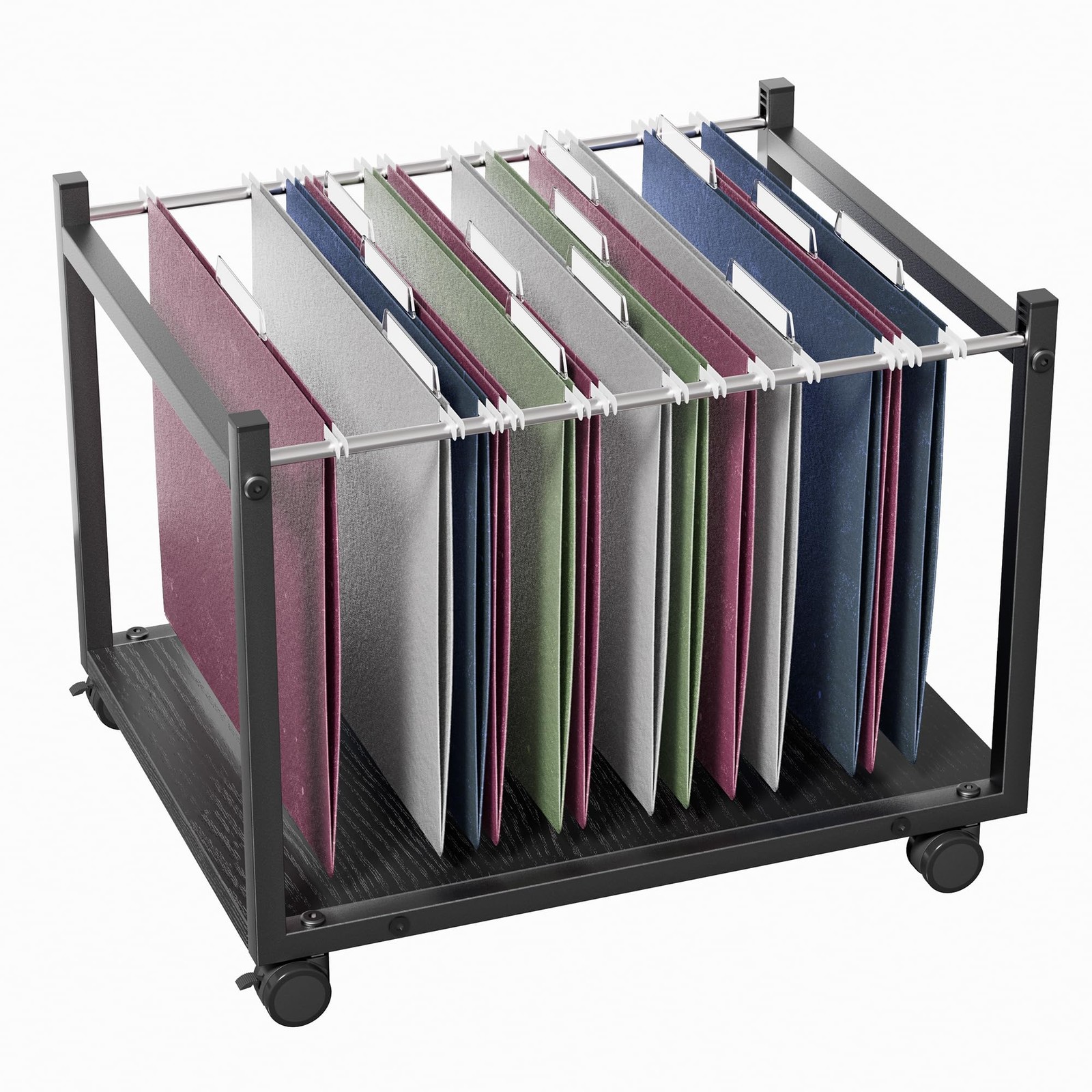 Aquzee Hanging File Organizer, Rolling Cart with Wheels, Black