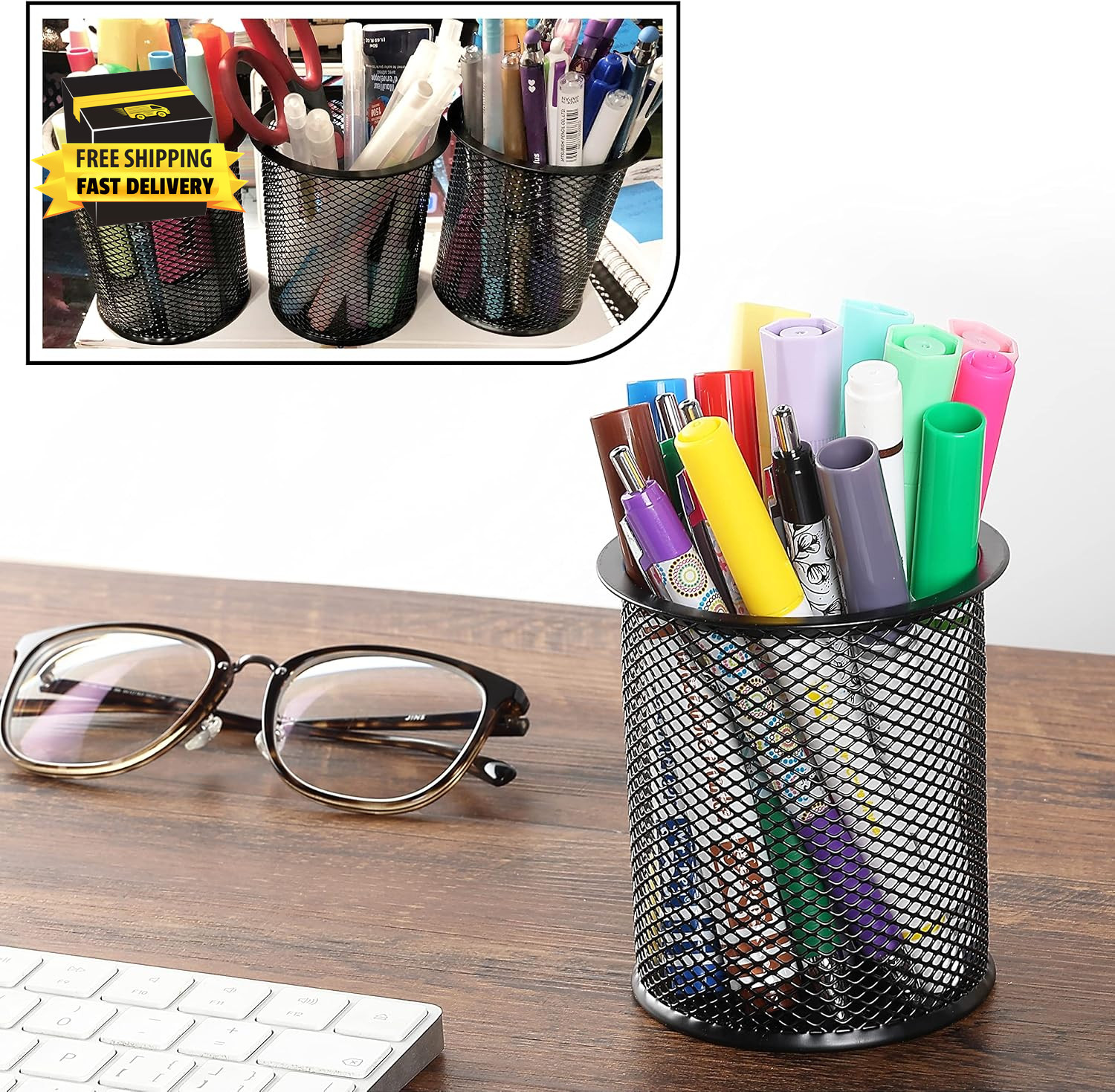 – Mesh Pen Holder, 3Pcs, Pen Holder, Pencil Cup Holder | Black Pen Holder, Pen C