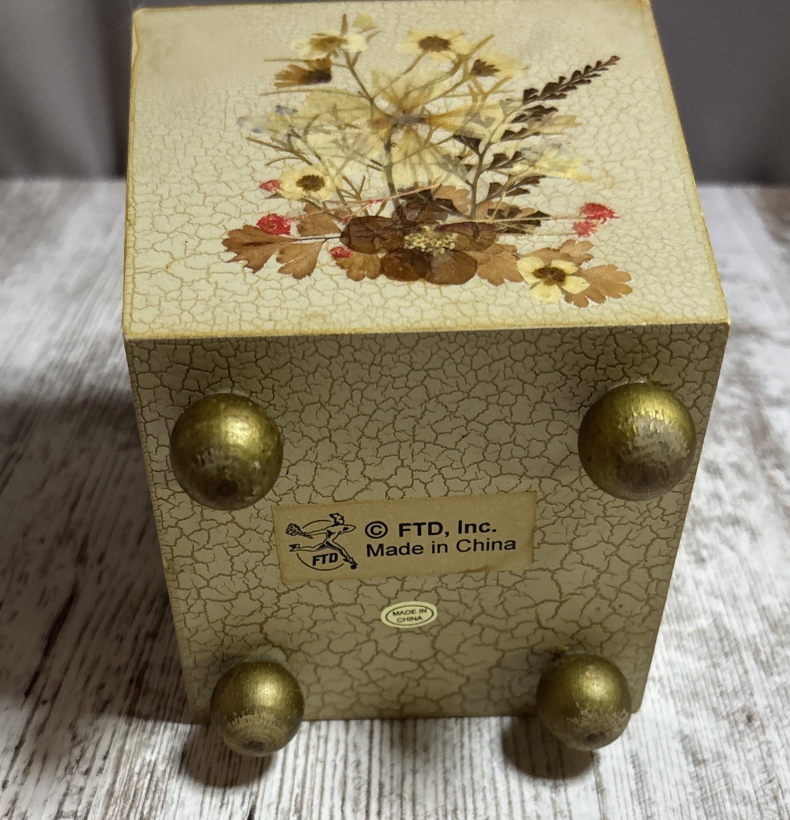 Vintage Pressed Flowers Square Pen Holder Pencil Cup Desktop Caddy Organizer