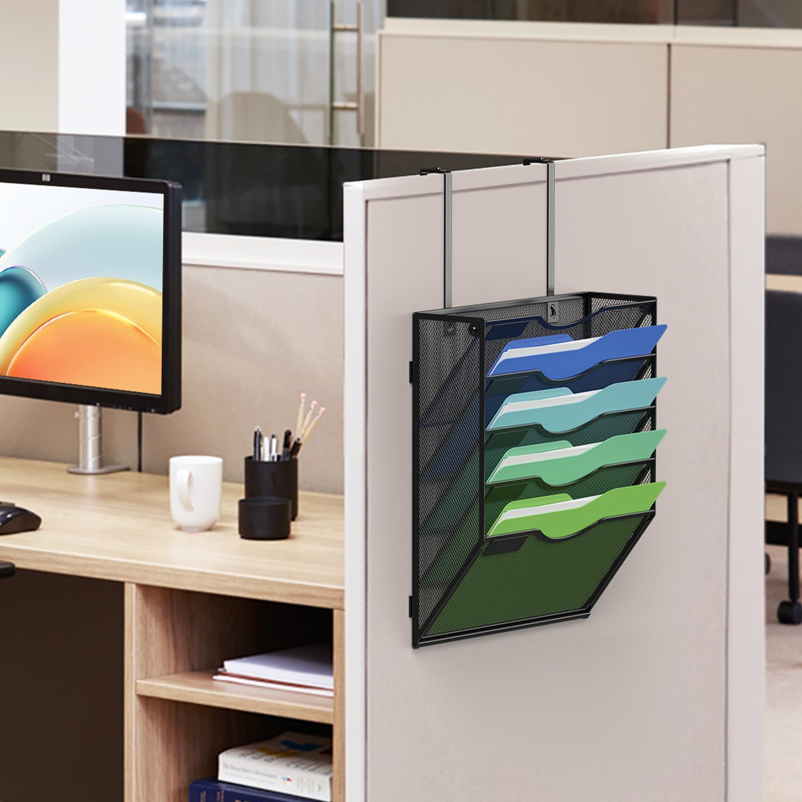 Kuntine.B Wall File Organizer Office Hanging Magazine 5 Tier & Hangers, Black