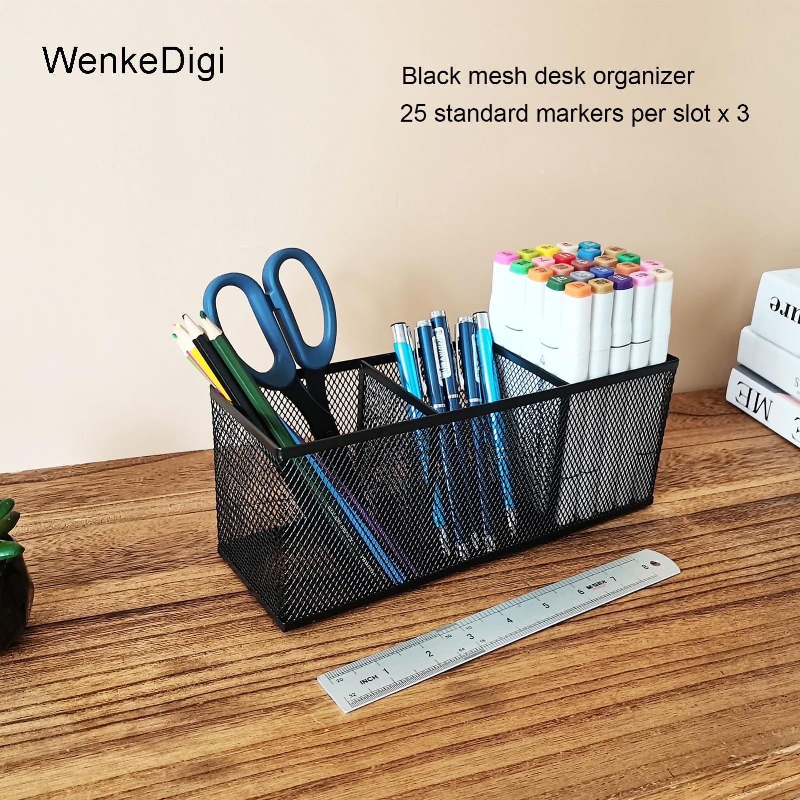 Spacious 3-Compartment Metal Mesh Desk Organizer for Pens, Makeup & Utensils – B