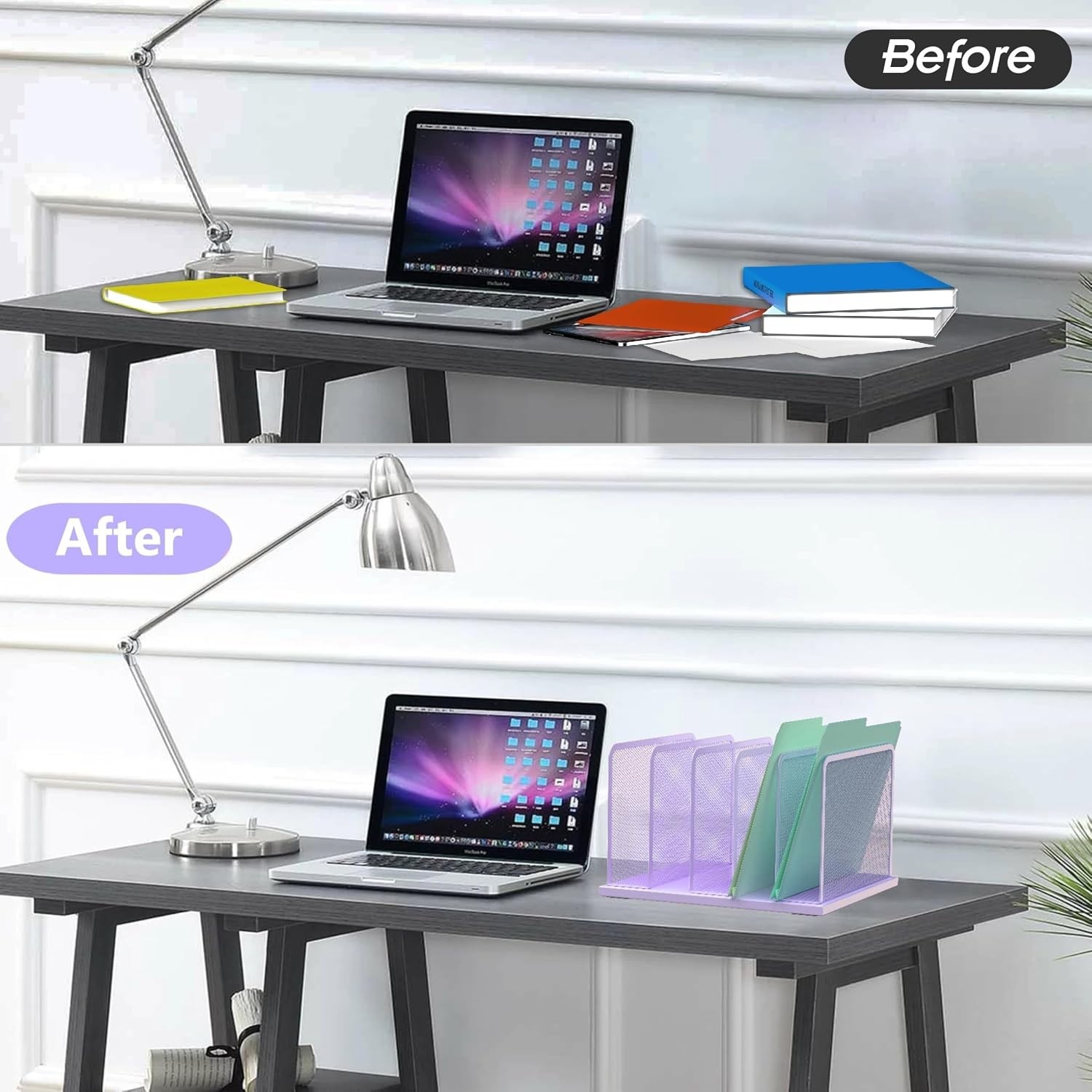 New Kuntine.B Desk File Organizer Holder for Home Office Purple 1 Pack 5-Section