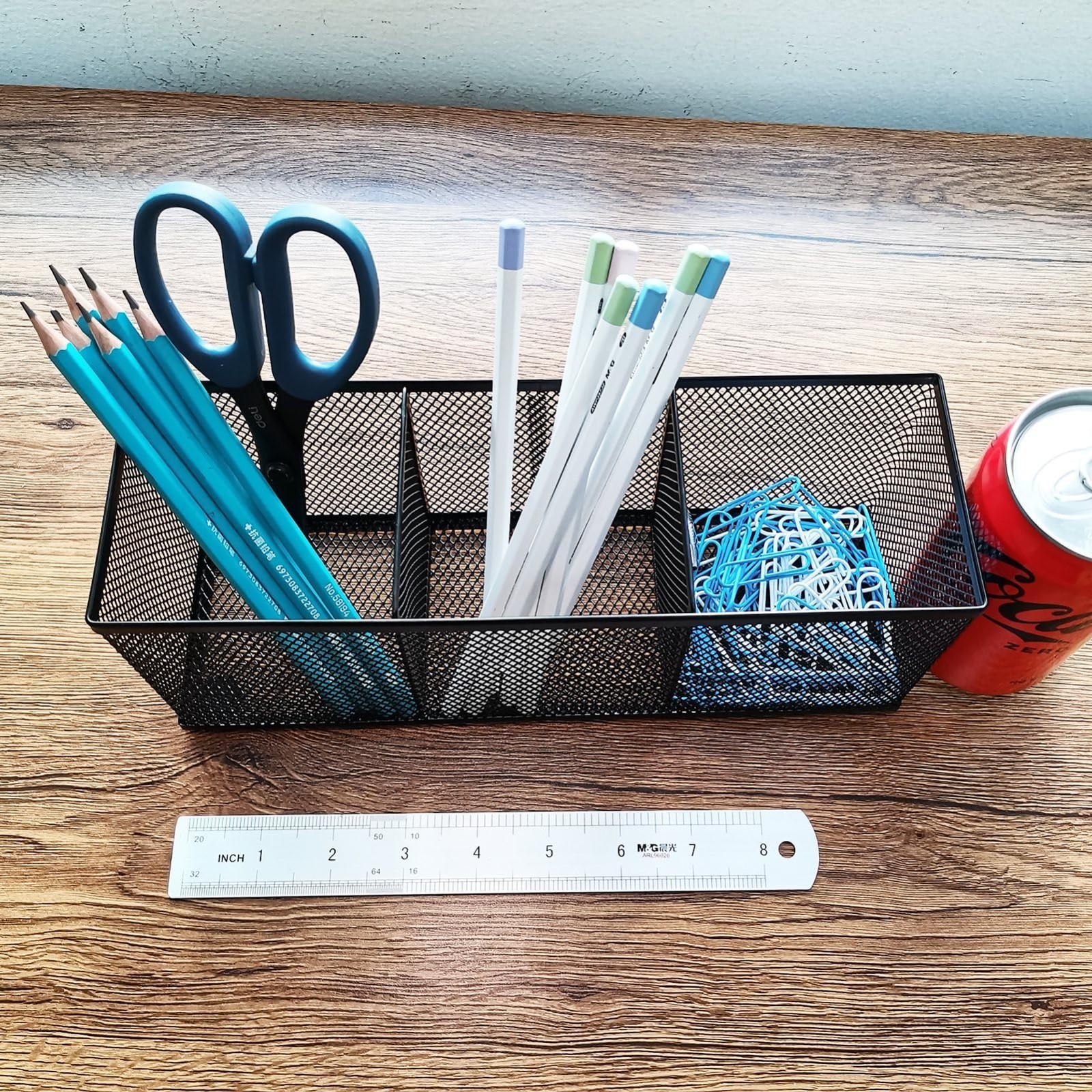Spacious 3-Compartment Metal Mesh Desk Organizer for Pens, Makeup & Utensils – B