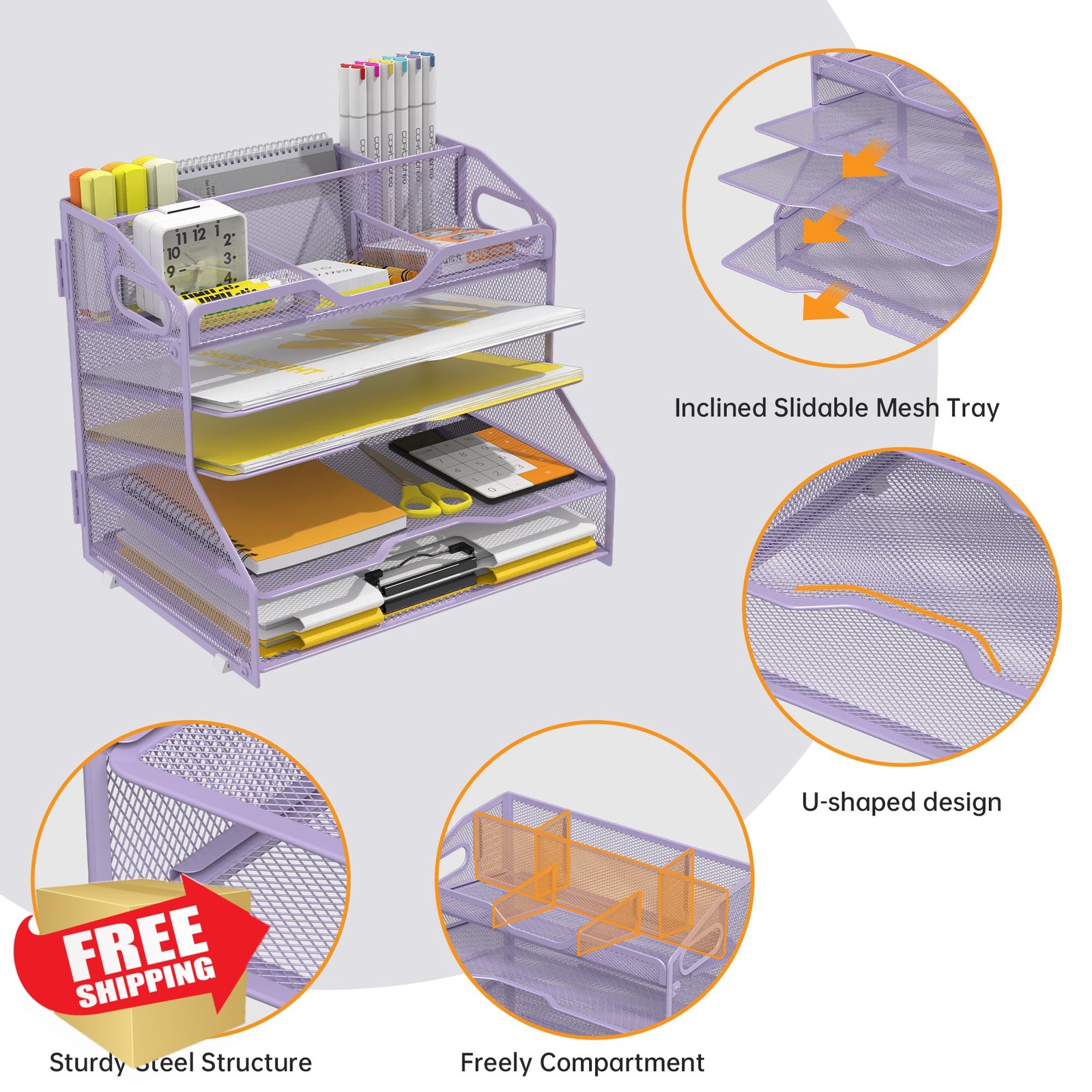 YINGHUA Purple 5 Tier Paper Tray Organizer