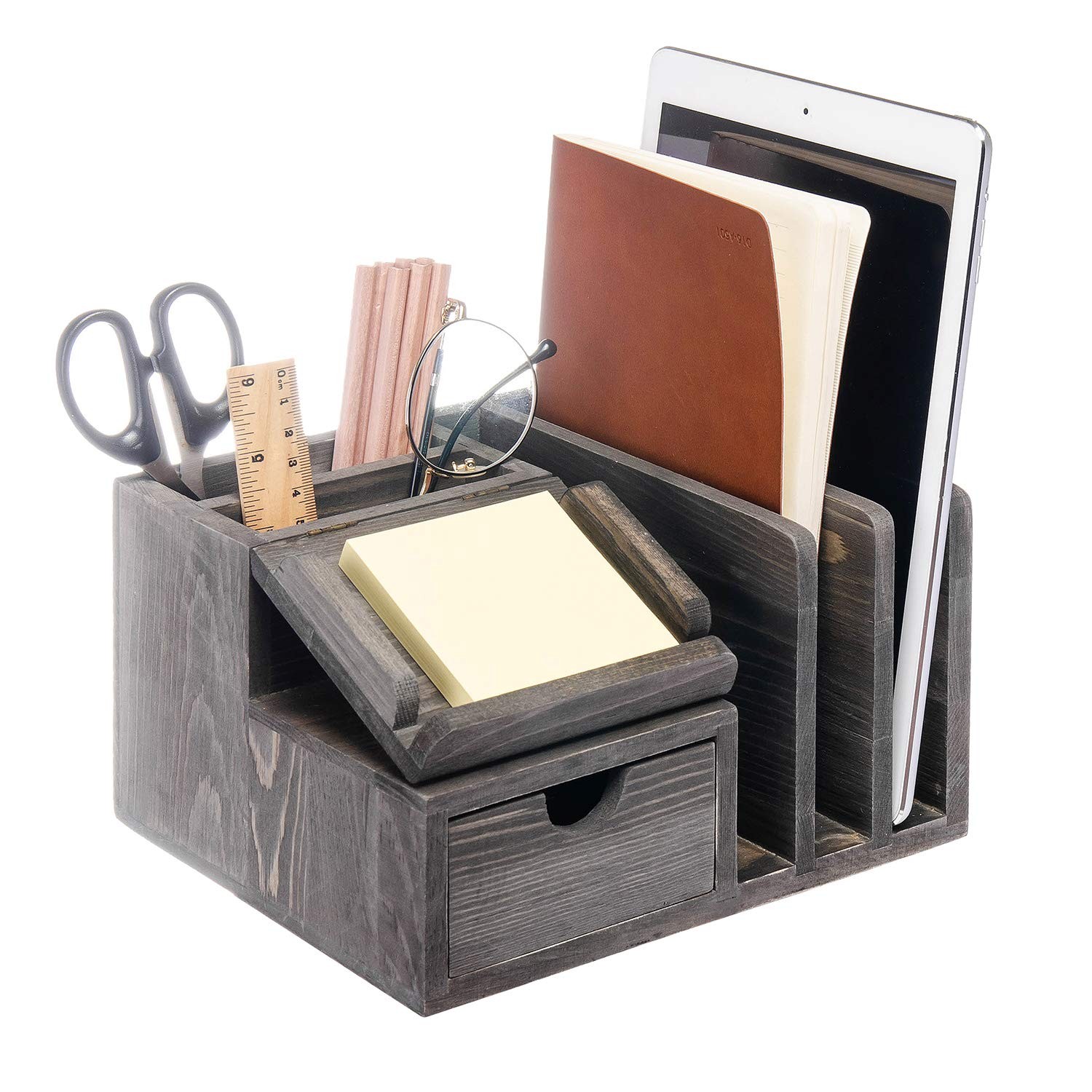 Liry Products Gray Rustic Wood Desk Organizer Storage Cabinet Mail Fil