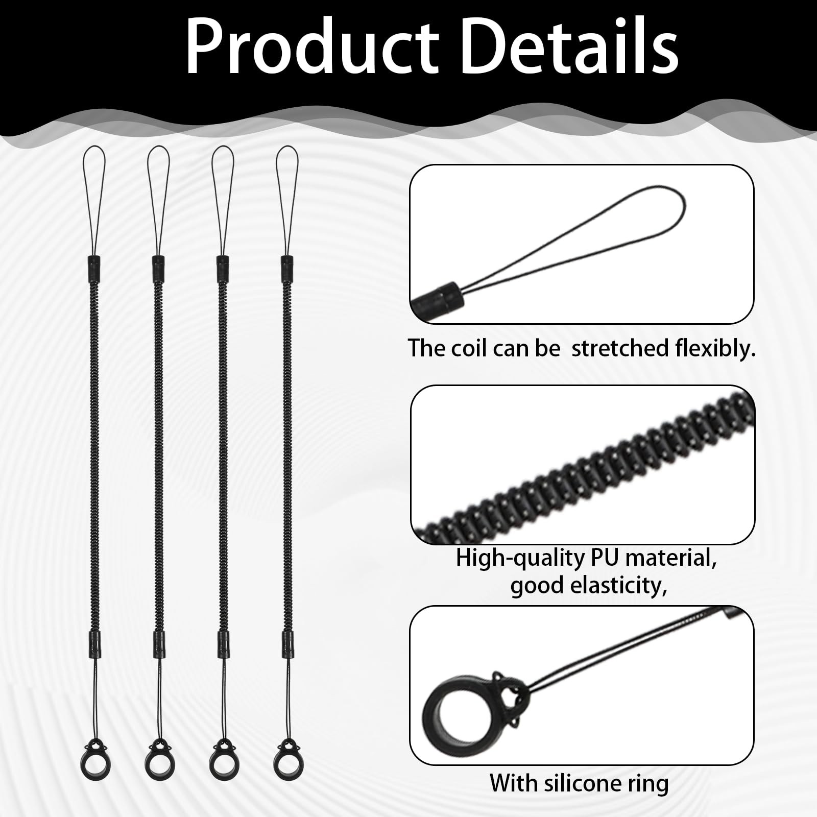4 Pcs Pen Lanyard Pen Leash Elastic Lanyard Tether With Silicone Rings Retrac…