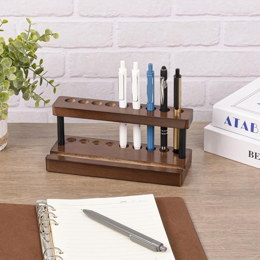 Wooden Pen Holder for Desk, Wood Pencil Holder Fountain Pens Display Stand with