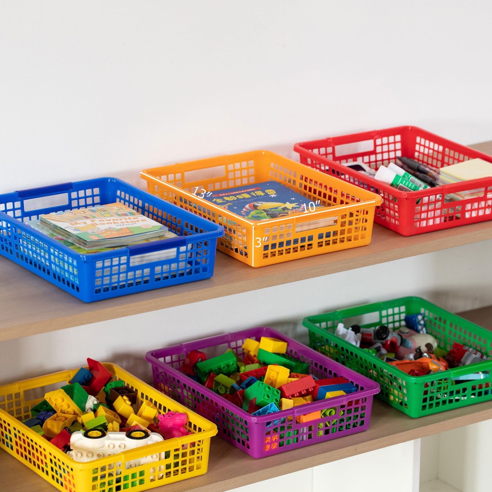 6-pc Assorted Colors Plastic Storage Basket Stackable Organizers for Paper Bo…